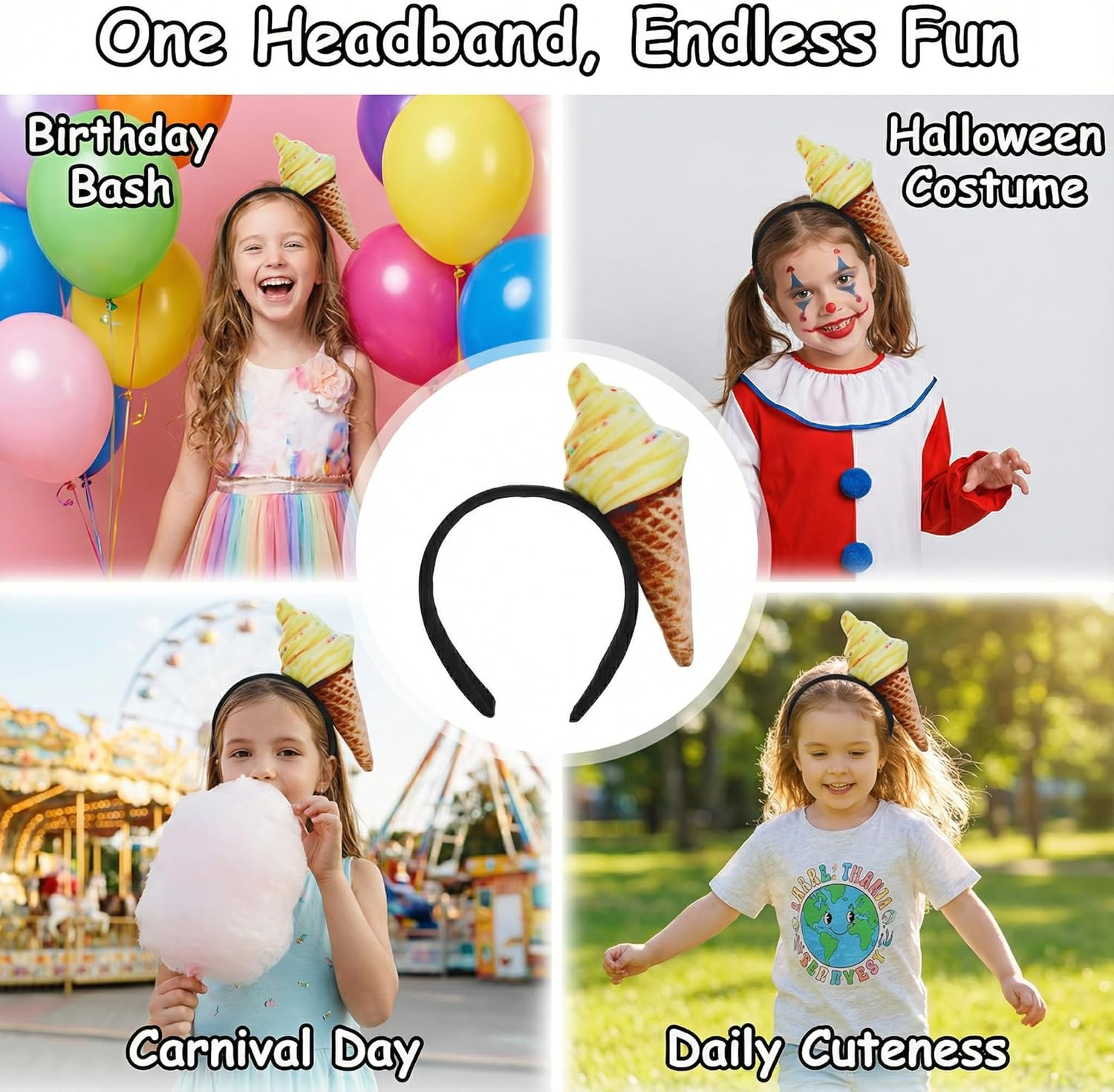 Beavorty Makeup Headband, Ice Cream Headband, Ice Cream Cone Shape Headwear, Unisex for Adults, Mini Food Hat on Headband, Costume, Party Accessories image number 1