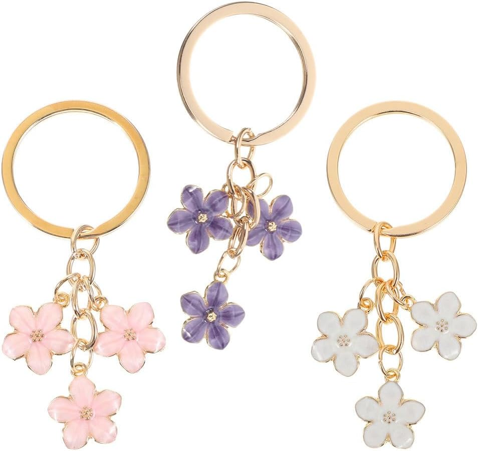 Didiseaon 3Pcs Floral Keychain Cute Flower Keychains for Women Stylish Cherry Blossom Keyring Pendants for Bags Phones and Everyday Accessories image number 1