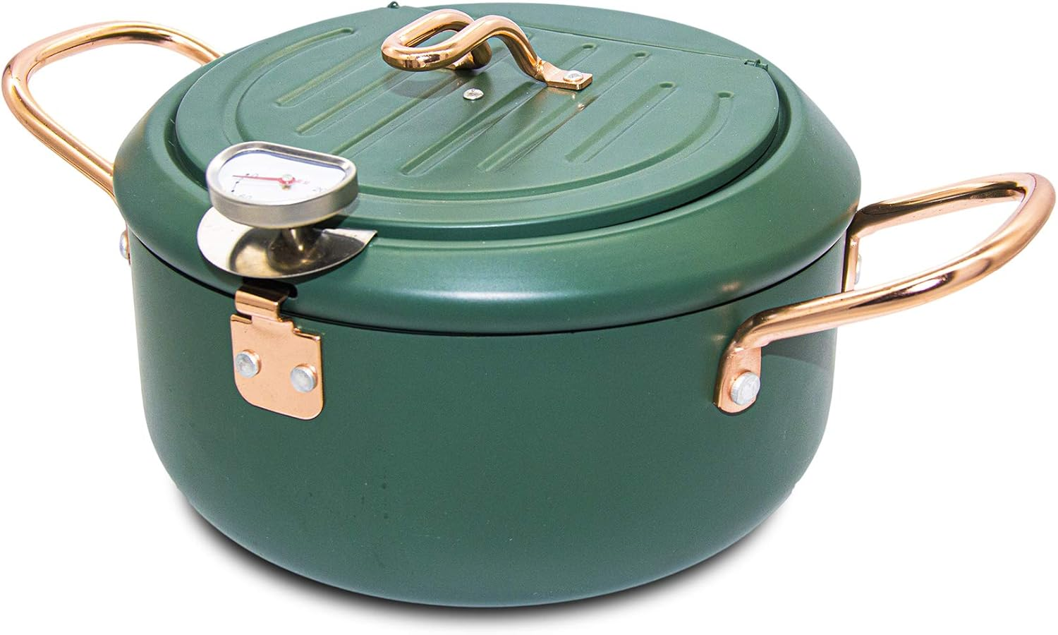 Cyrder Japanese Tempura Deep Fryer Pot with Fahrenheit Thermometer 3.5L- Nonstick Carbon Steel Oil Fryer, Fried Tempura/Chicken/Fish/Shrimp, Easy Clean, Green Big Tempura Pan, 10.2Inch