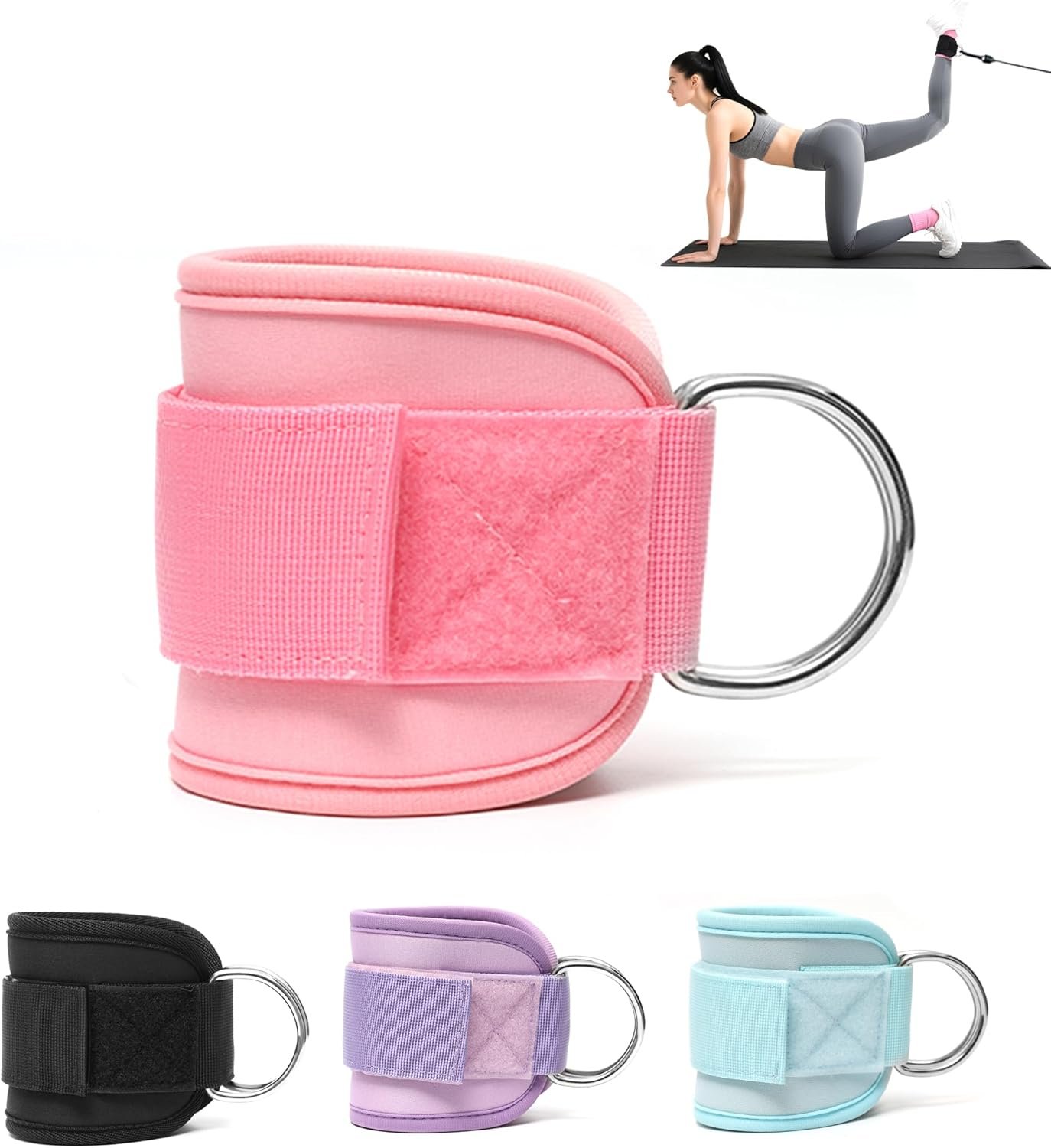 AURVIGO Ankle Straps & Wrist Cuffs - Padded Adjustable 1 Pair with D-Ring | Fitness Glute Kickback, Foot Leg Training | Compatible with Cable Machine, Gym Brace Support