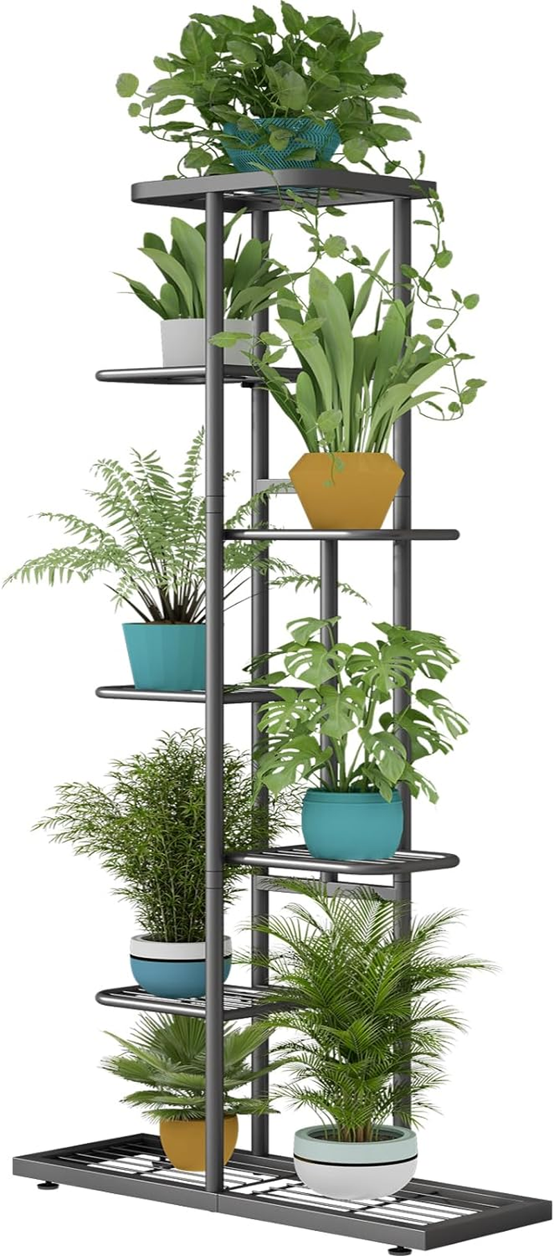 LINZINAR Plant Stand Metal 7 Tier 8 Potted Multiple Flower Pot Holder Shelf Indoor Outdoor Planter Display Shelving Unit for Patio Garden Corner Balcony Living Room, Bronze
