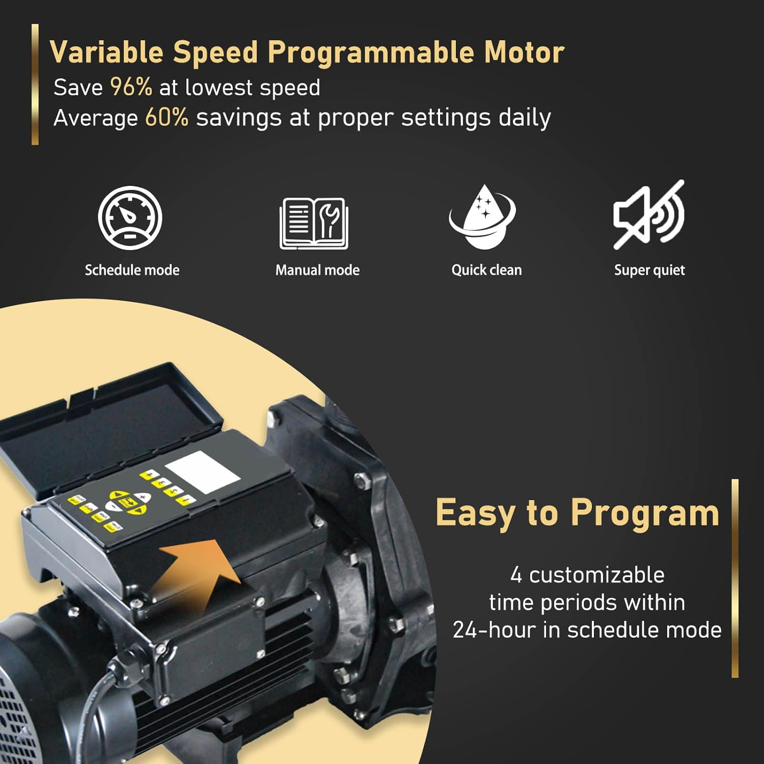 Variable Speed Pool Pump, 2 HP, 350L/M, 230V, Hmax 21M, In/Above Pool Pump, Energy Efficient, Variable Frequency Swimming Pool Pumps with Filter Basket and 1.5" Pipe Fittings
