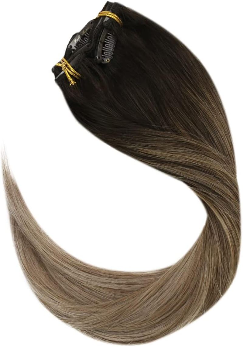 50 Grams Clip on Human Hair Extensions 2/6/18 Color 7Pcs 14Inch 100% Machine Remy Human Hair 4 18 20 Inches 50 Gram per Set