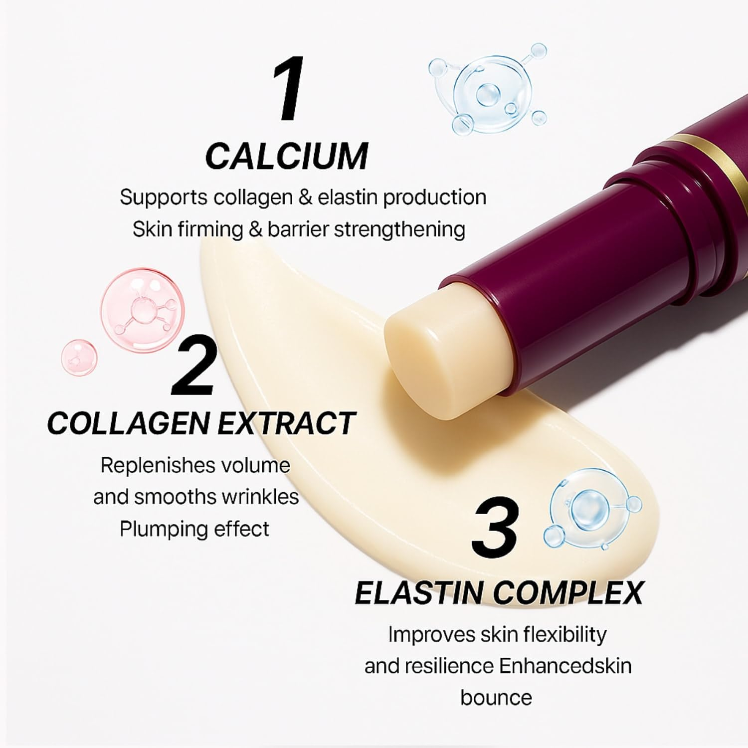 Calcium Volume Collagen Multi Balm Wrinkle Core Stick, Korean Glass Skin Hydrating Glow Balm for Face, Eyes & Neck | Softens the Look of Fine Dry Lines | Dewy Elasticity Boost | Portable Moisture Stick for Daily Touch-Ups-9G image number 4