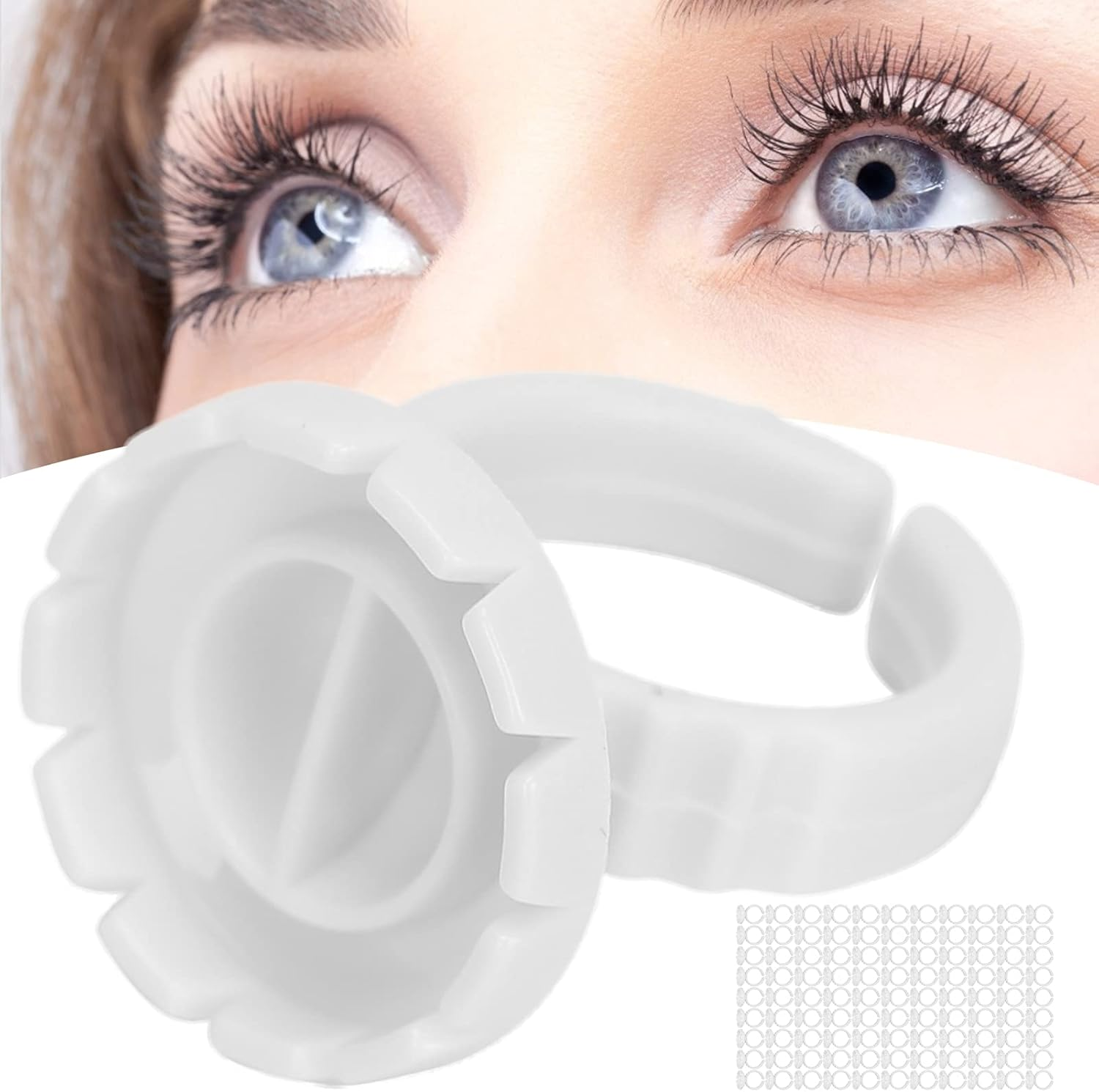 Pack of 100 Adhesive Rings for Eyelash Extensions, Disposable Eyelash Glue Ring, Cup, Glue Cup, Eyelash Extension, Glue Holder for Eyelash Extension (100 White Pack) image number 5