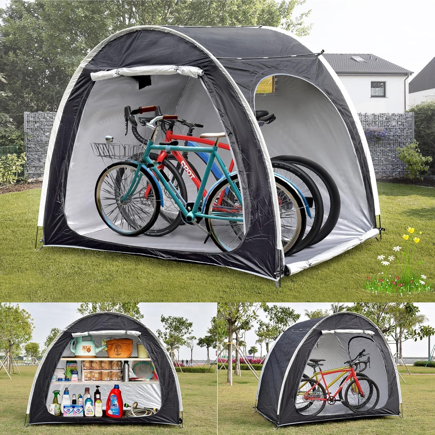 Bike Cover Tent, Bicycle Storage Shed, Outdoor Waterproof Bike Storage Tent Cover, Heavy Duty Aluminum Alloy Bracket Thicken Two Doors Tent for outside Outdoor Bicycle Sundries Storage image number 4