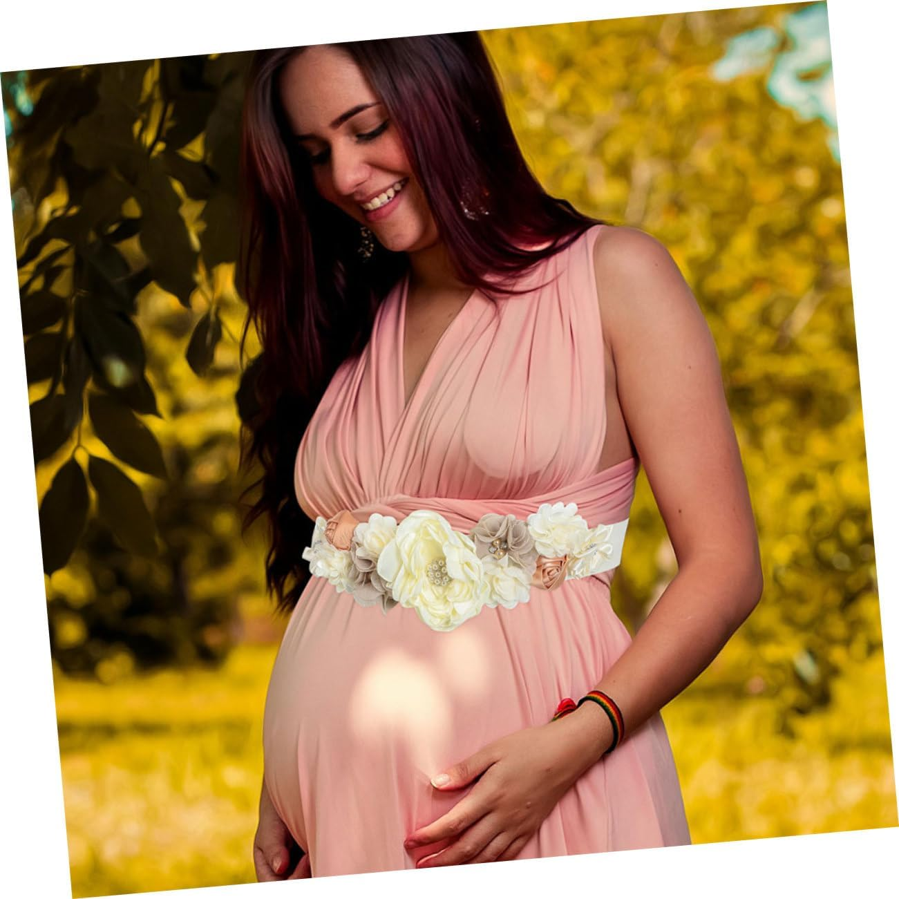 2Pcs Maternity Sash Belly Band Supportive Photo Prop for Showers Gender Reveal Parties and Maternity Celebrations Comfortable Fit Floral Design image number 3
