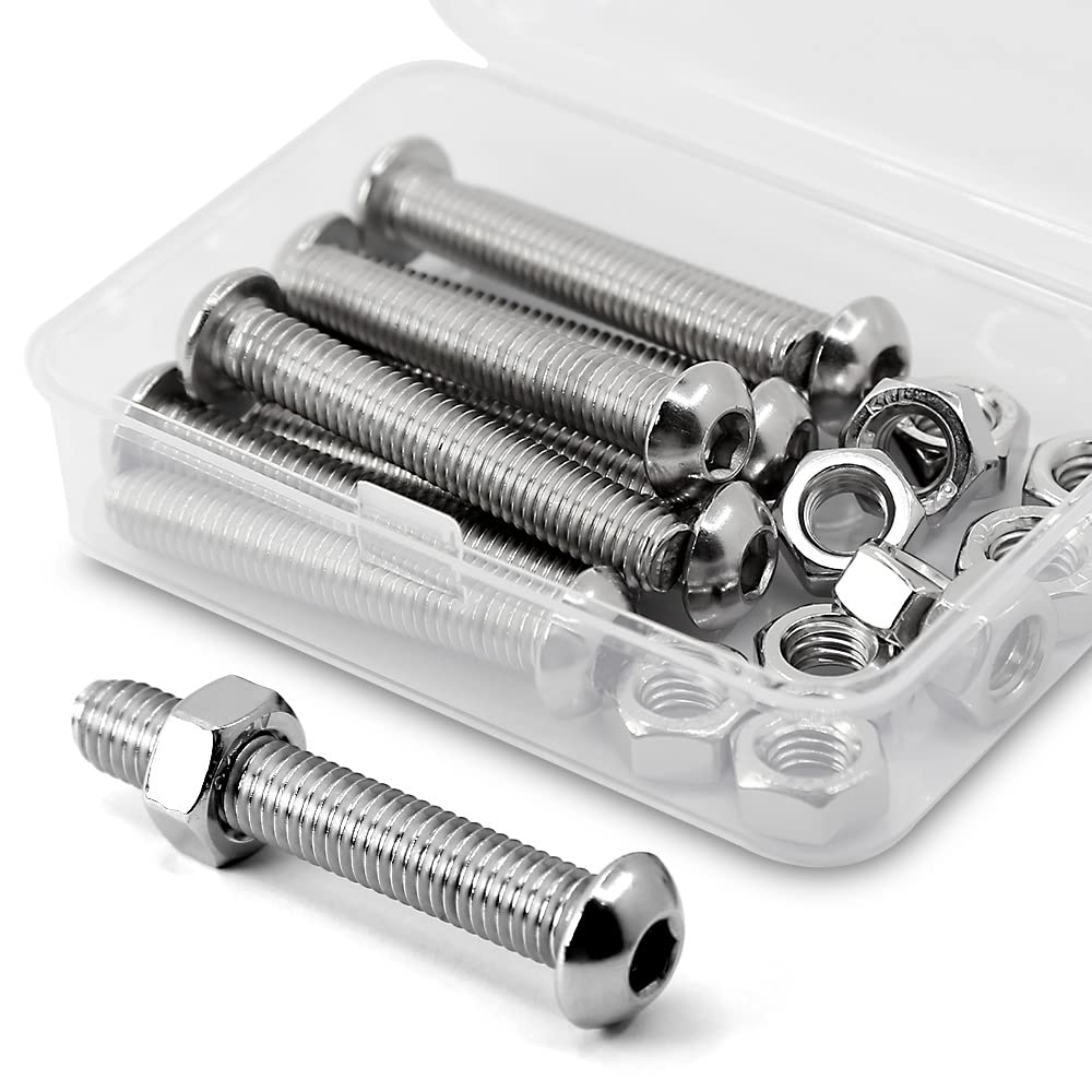(20 Sets) M6-1.0 X 40Mm Socket Head Cap Screws and Nuts Set 304 Stainless Steel 18-8 Button Head Bolts image number 1