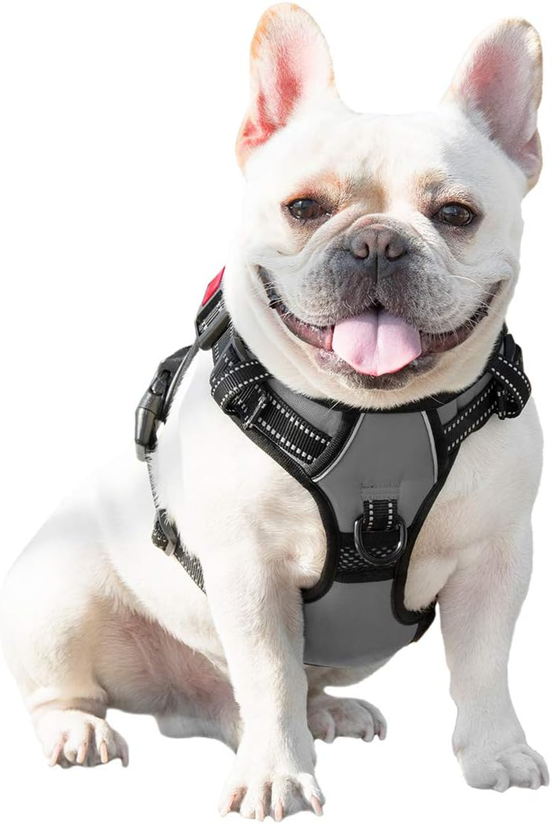 PHOEPET No Pull Dog Harness Medium 3M Reflective Front Clip Vest with Handle,Adjustable 2 Metal Rings 3 Buckles,[Easy to Put on & Take Off](S, Grey) image number 5