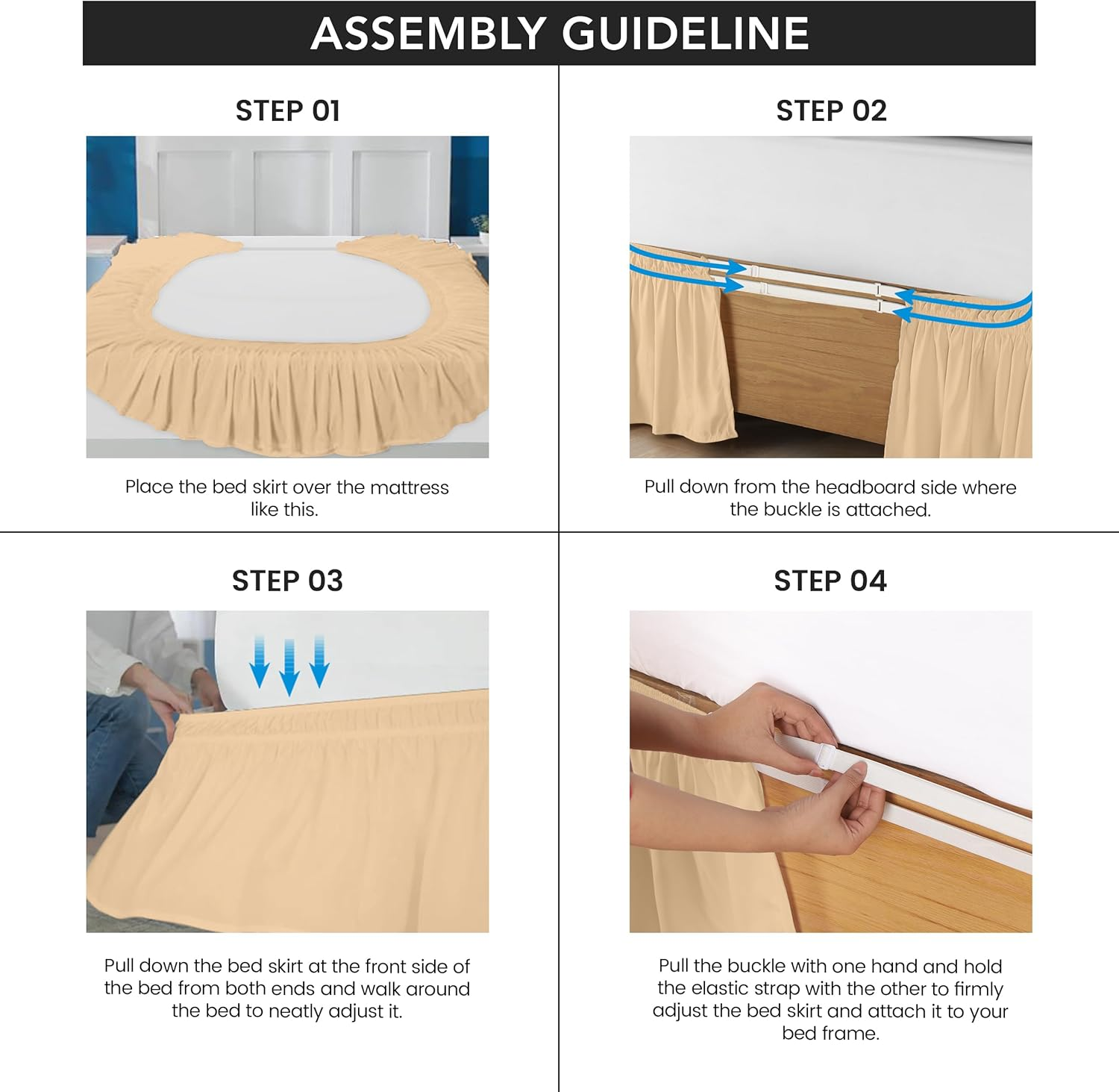 Utopia Bedding Queen Elastic Bed Ruffle - Easy Wrap around Ruffle - Microfiber Bed Skirt with Adjustable Elastic Belt 16 Inch Tailored Drop - Hotel Quality Bedskirt, Fade Resistant (Queen, Beige)