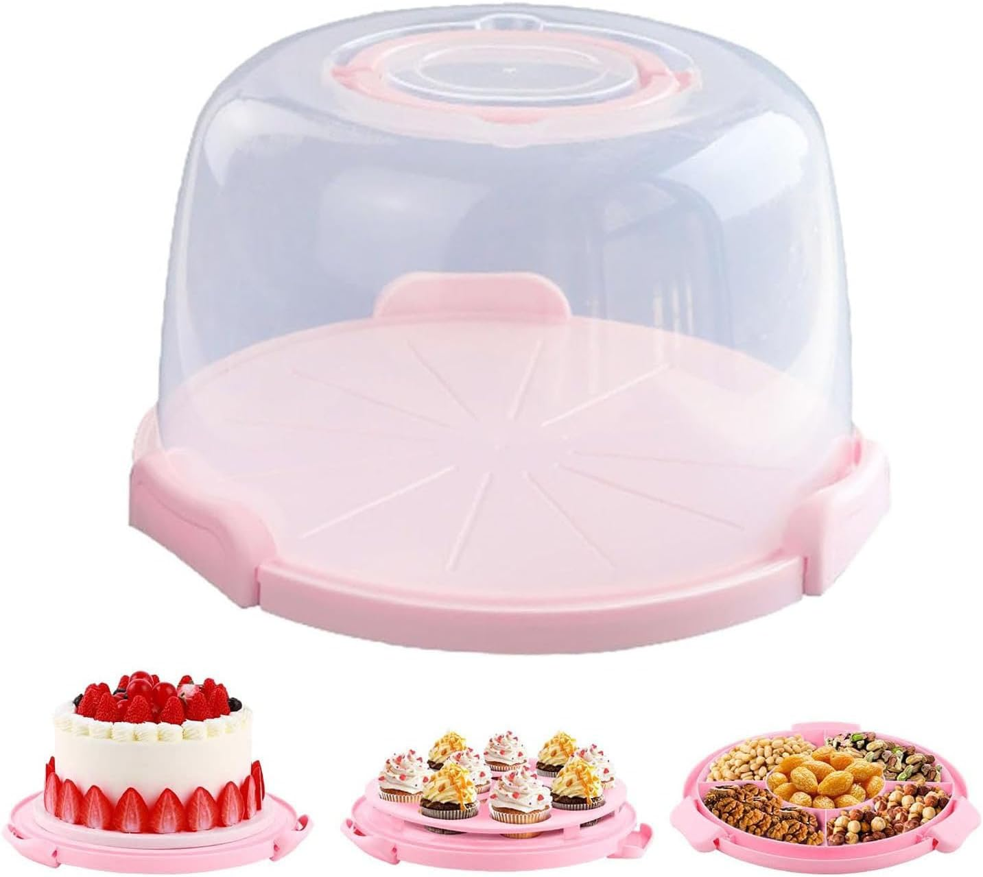 WADY Cake Carrier with Lid and Handle, Bpa-Free Cake Containers Cake Holder for Cake with 2 Handles Cupcake Carrier - Plastic Cover Two Sided Base for Transport Pies Nuts Fruit Perfect Gifts (8 Inch) image number 5