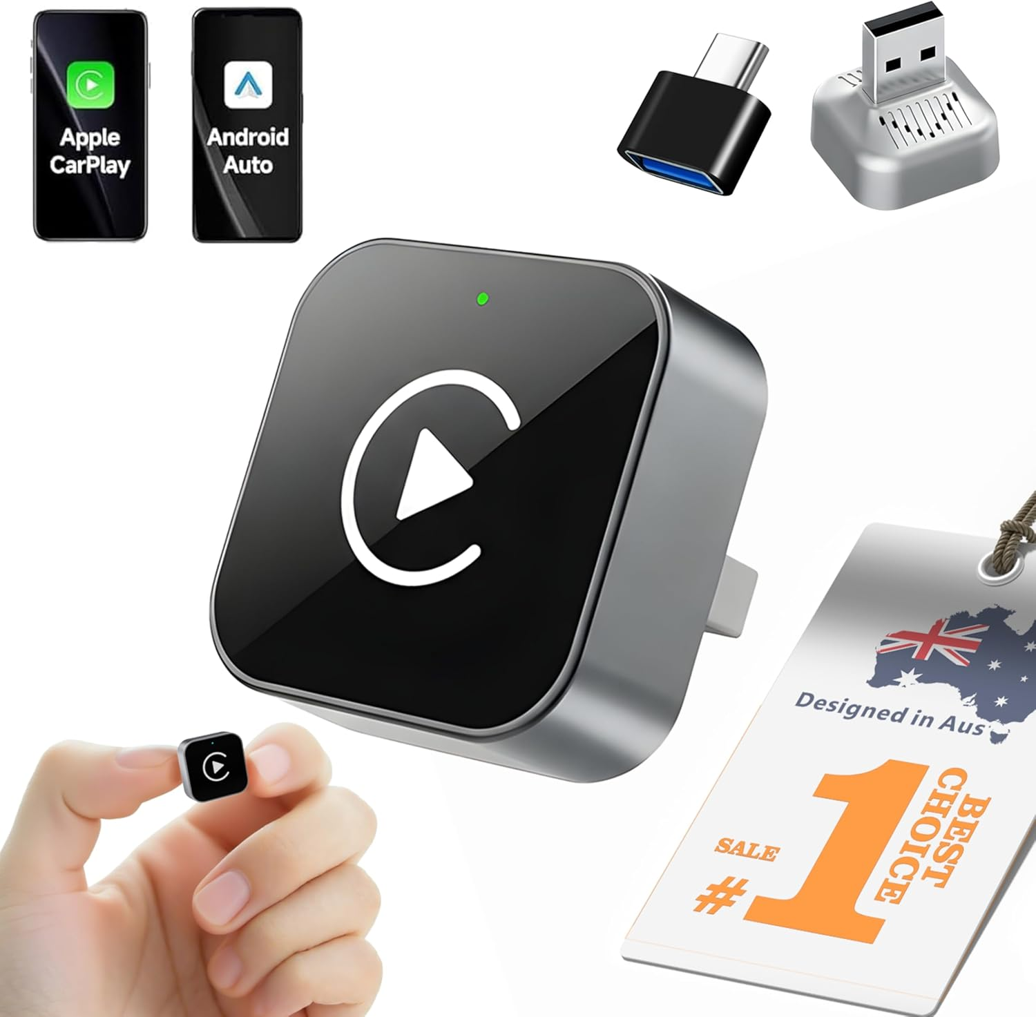 Wireless Carplay Adapter for Iphone, 2-In-1 Carplay Wireless Adapter with USB-C Converter, Plug & Play Car Play Wireless Adapter, Auto-Reconnect for Ios 10+,Android 11+ image number 5