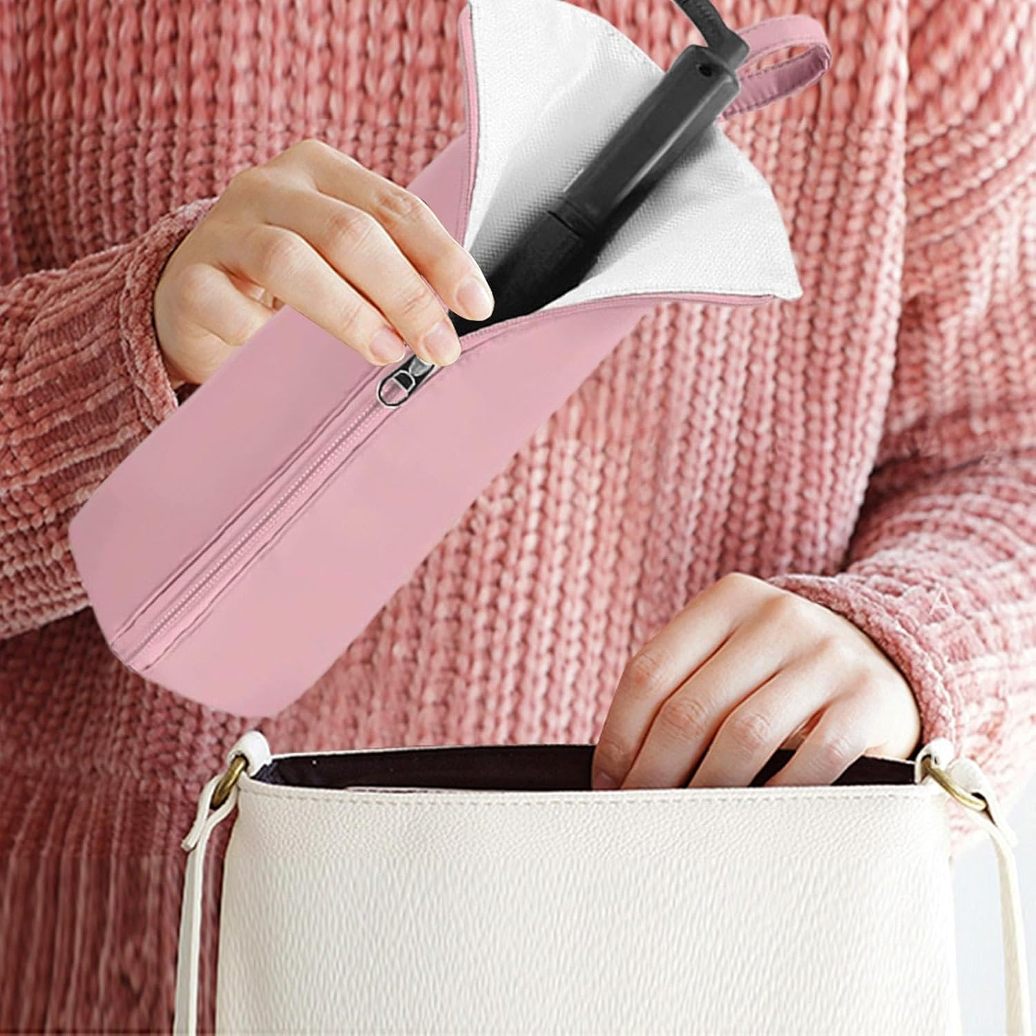 Curling Iron Holder,Hangable Iron Holder | Heat Resistant Hot Hair Tool, Beauty Accessories for Curling Ironing Storage - Apricot image number 7