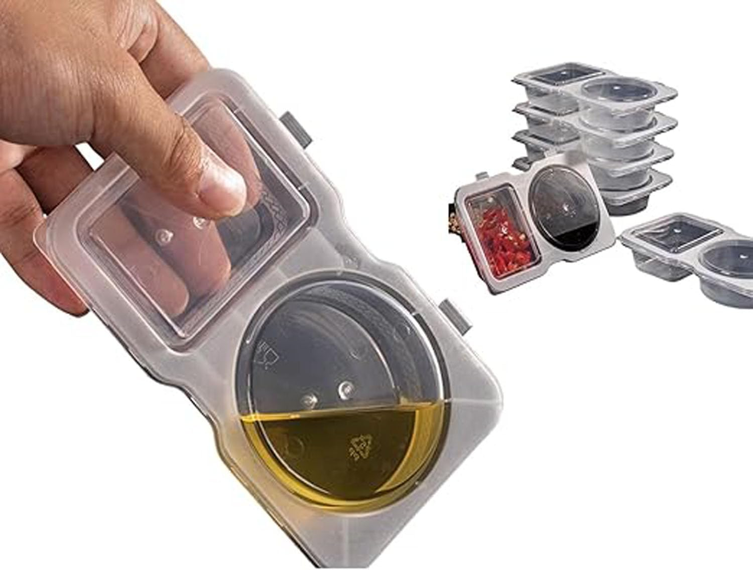 LYSAIMG 30Pcs Double Compartment Condiment Container with Lids,Portable Reusable Sauce Container,Double Compartment Snack Containers for Condiment, Dip, Sauce, Sampling and Travel Snacks image number 5