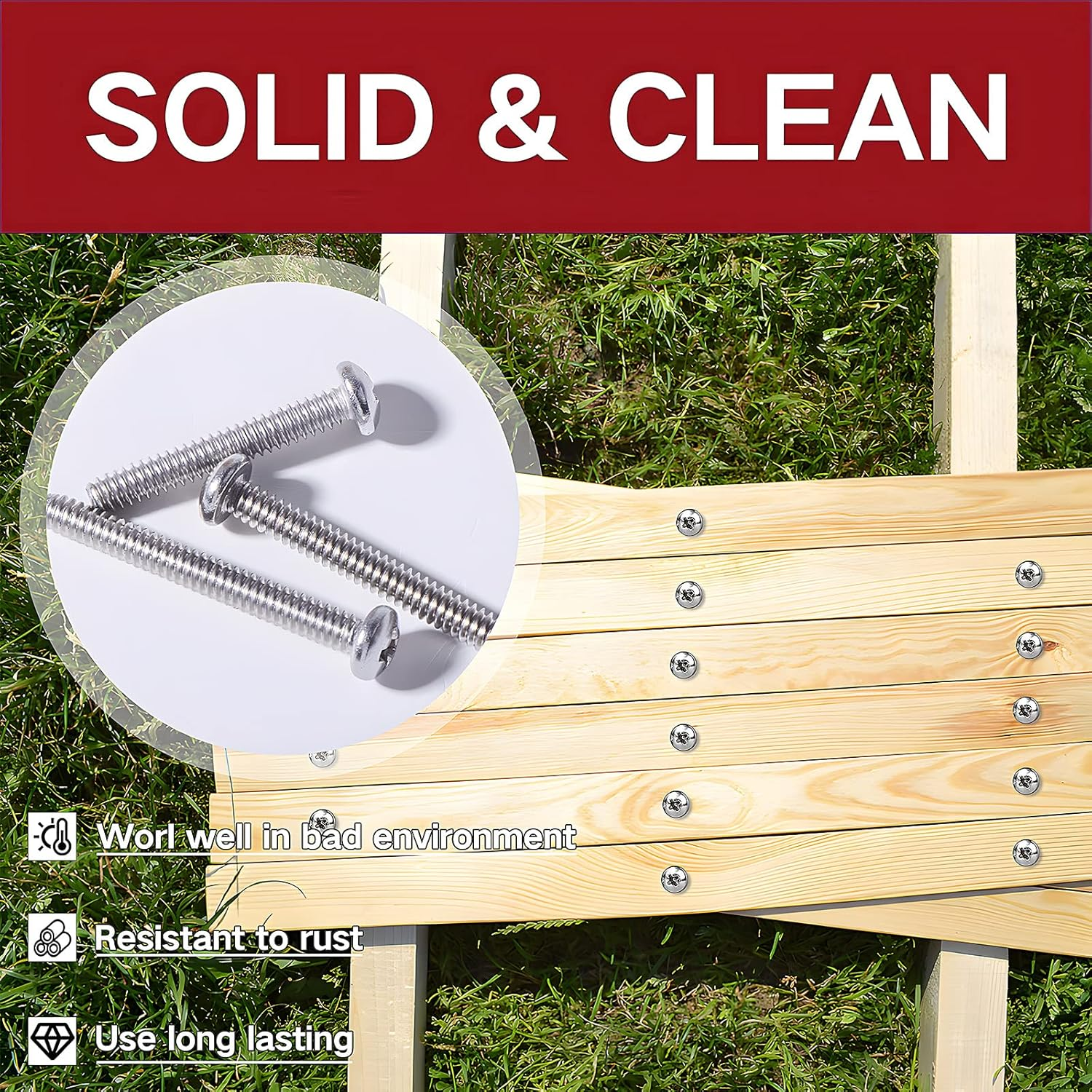 Zmbroll #8-32 185Pcs Phillips Pan Head Machine Screws 304 Stainless Steel Machine Screw Full Thread Fasteners Bolts Nuts and Washers Assortment Kit image number 6