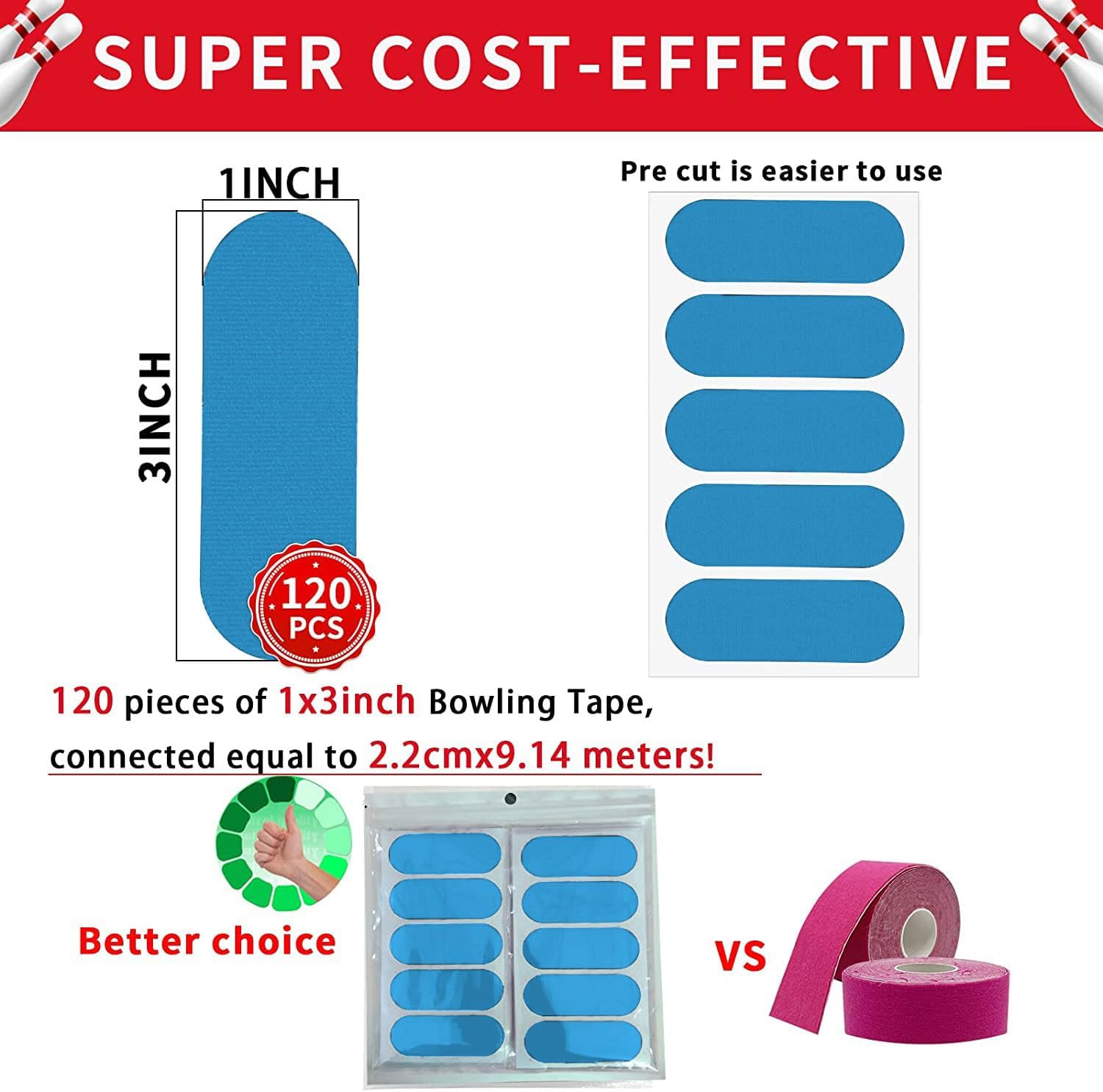 Birllaid 120PCS Bowling Thumb Tape Bowling Finger Tape Bowling Tape Thumb for Bowlers, Bowling Accessories for Men Women image number 1
