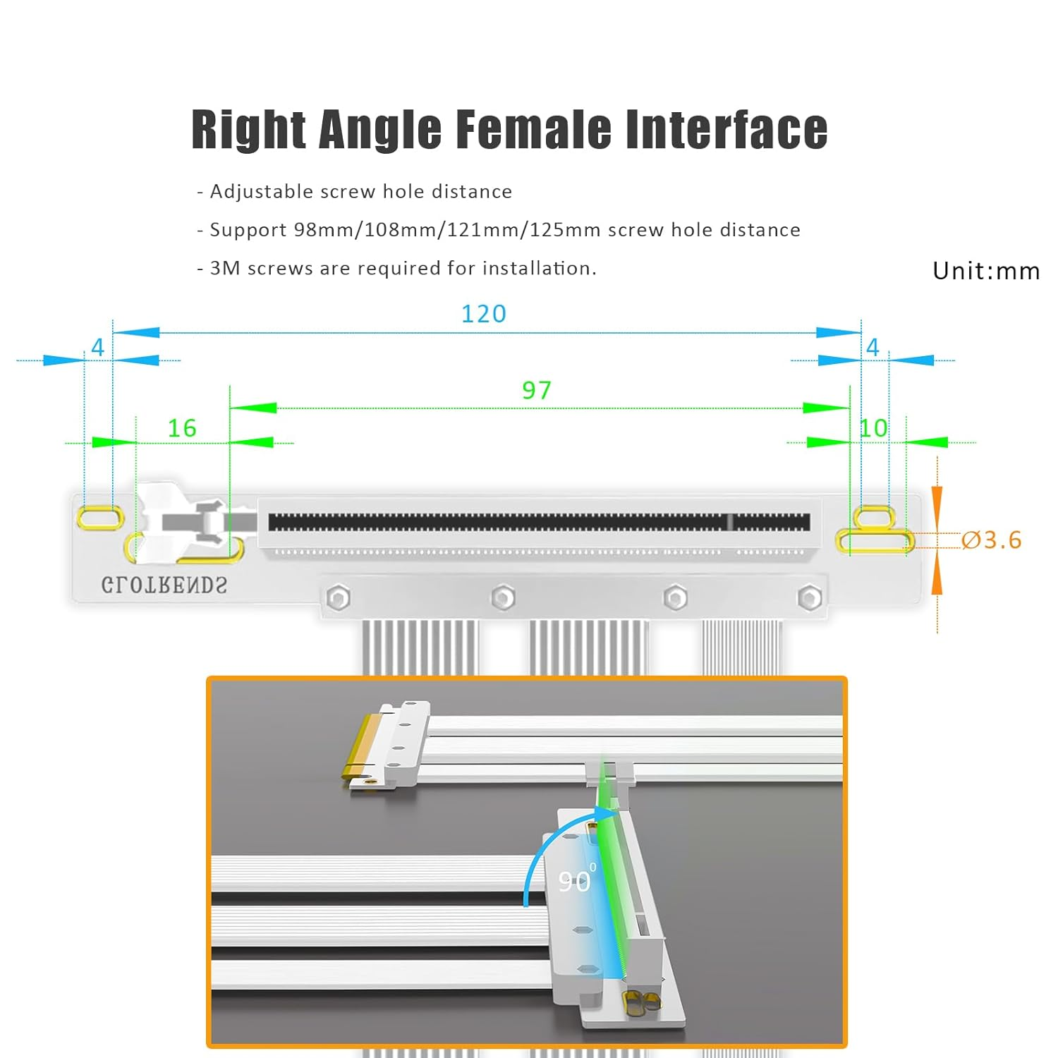 GLOTRENDS 200Mm Pcie 5.0 Riser Cable for RTX5090 RTX4090 RX9070 RX7900, Compatible with Pcie 5.0/4.0 Gpus, 90 Degree Right Angle for Vertical GPU Mount image number 5