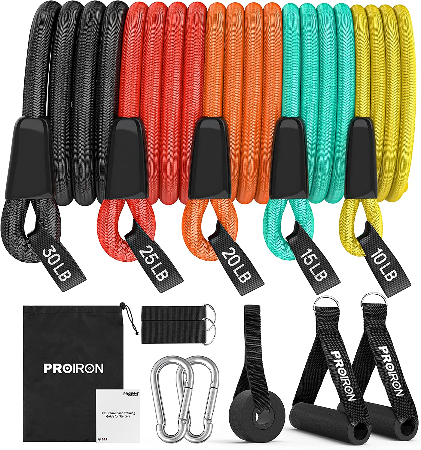 PROIRON Resistance Bands Set 14 Pieces Anti-Snap Resistance Band Exercise with Handles, Door Anchor, Ankle Straps, Training Manual and Carrying Bag image number 3