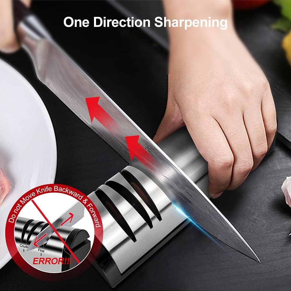 Rechargeable Electric Knife Sharpener, KYOEON Versatile Diamond Hone Professional Knife Sharpener for Straight Edge Knives,Scissors and Slotted Screwdriver,15 Degree 4-Stage(Silver) image number 4