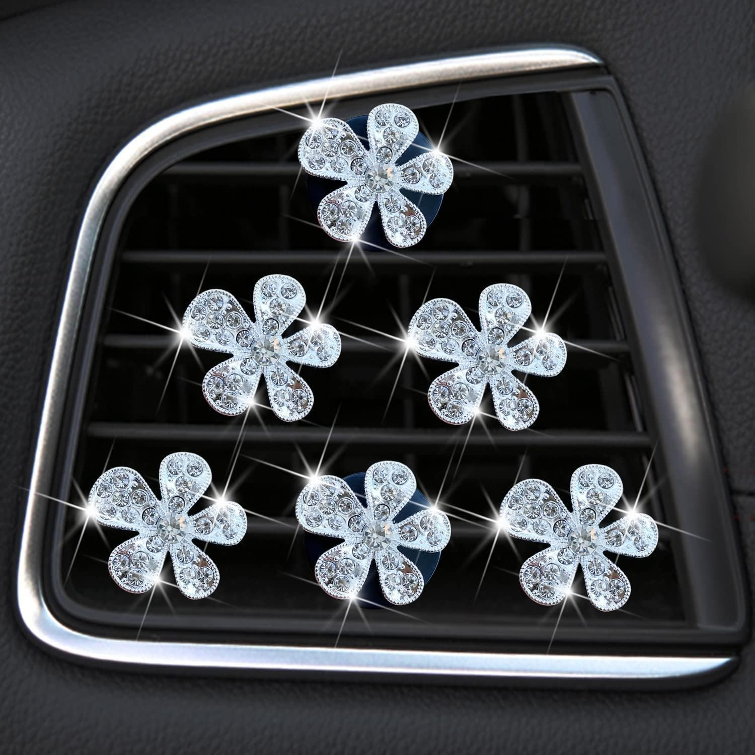 6 Pcs Cute Daisy Air Fresheners, Bling Flower Air Vent Clips, Diffuser with Rhinestone Interior Decoration Charm, Diamond Decor Accessories for Women Girls image number 3