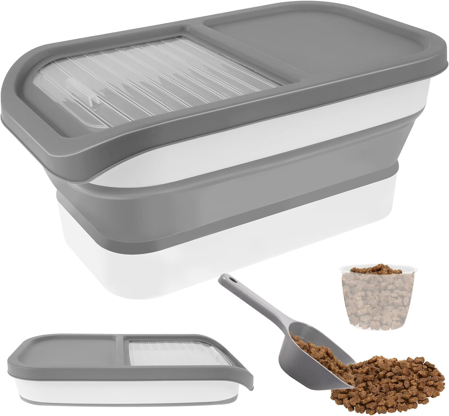 Dog Food Container, Pet Food Container with Measuring Cup & Scoop, 13-20LB Collapsible Food Containers Sliding Lids Cat Food Storage Box, Airtight Dry Food Bin for Pet image number 6