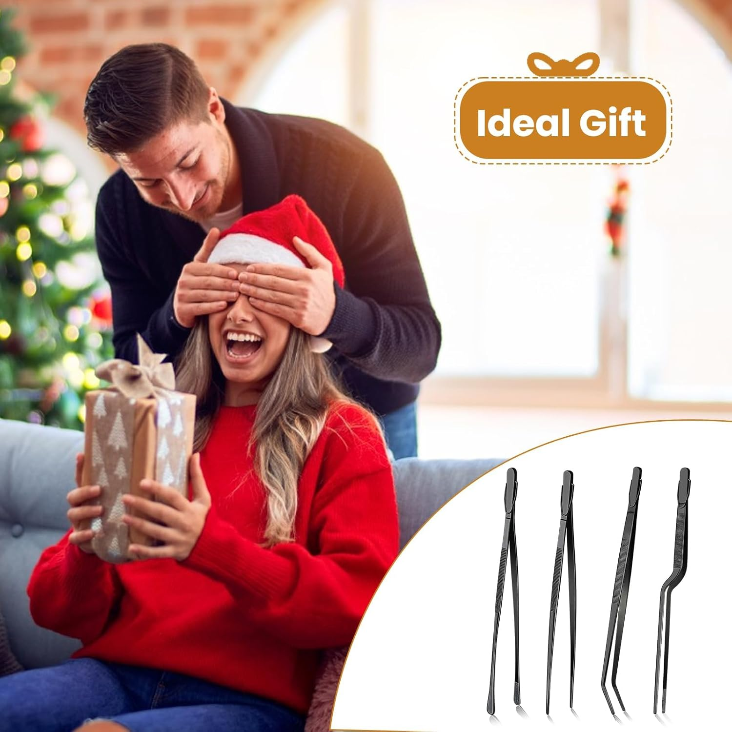 GEEKHOM Cooking Tweezers, [4 Pack] 12 Inch Fine Long Food Tongs Stainless Steel Kitchen Tongs Professional Cooking Tongs for Barbecue, Baking, Roasting, Dessert Decoration, Steak, Salad, Black image number 1