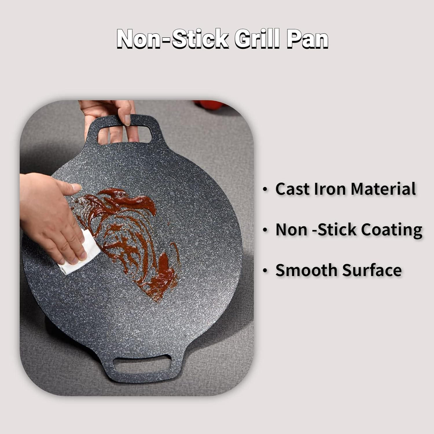 Arsor Korean Style BBQ Grill Pan, Iron Nonstick Barbecue Plate Smokeless round Griddle with Storage Bag Easy to Clean Barbecue Stovetop Plate for Home Camping Indoor Outdoor Grilling(41Cm) image number 2