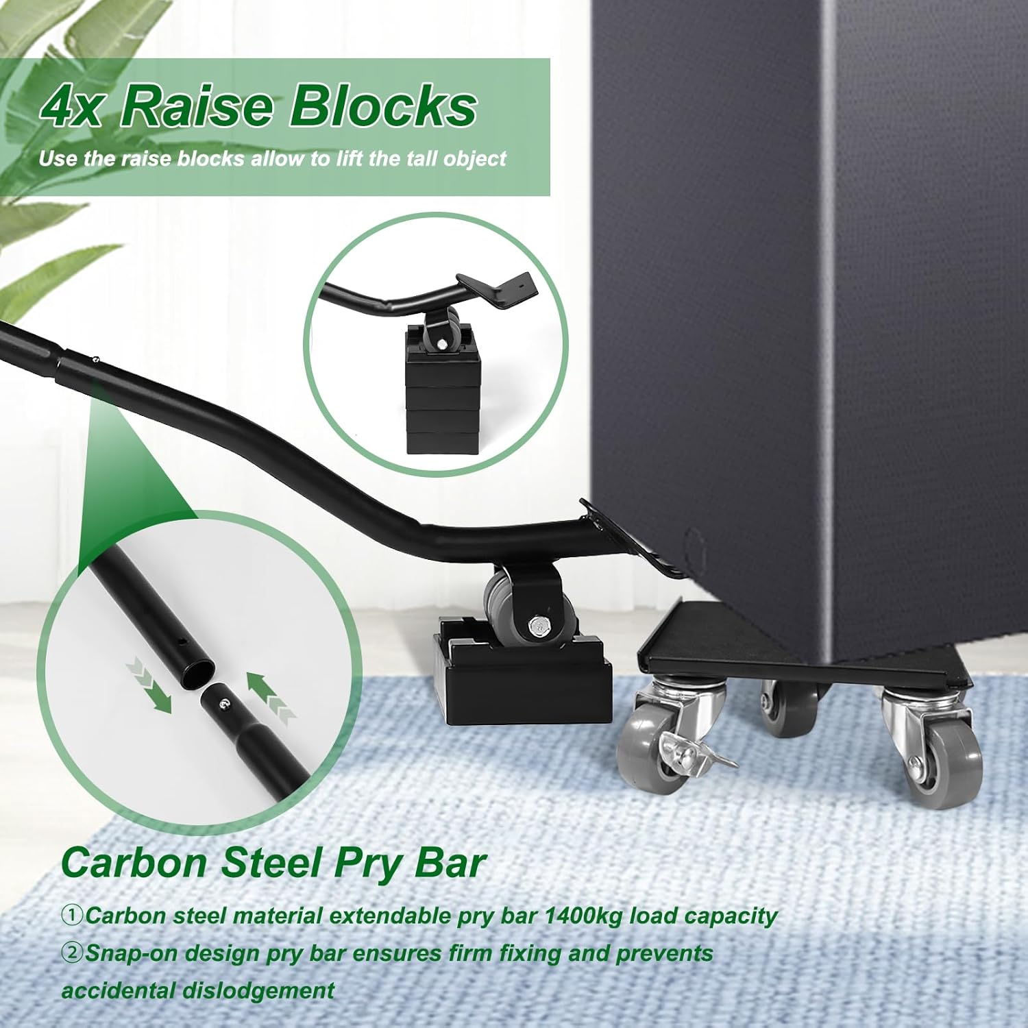 SAILESI Furniture Dolly 4 Pack, Heavy Duty Furniture Movers with 5 Wheels 360&deg; Rotatable, Supports up to 1300KG, Carbon Steel Panel Heavy Duty Dolly for Easy Moving Appliance Sofa Cabinet Refrigerator image number 3