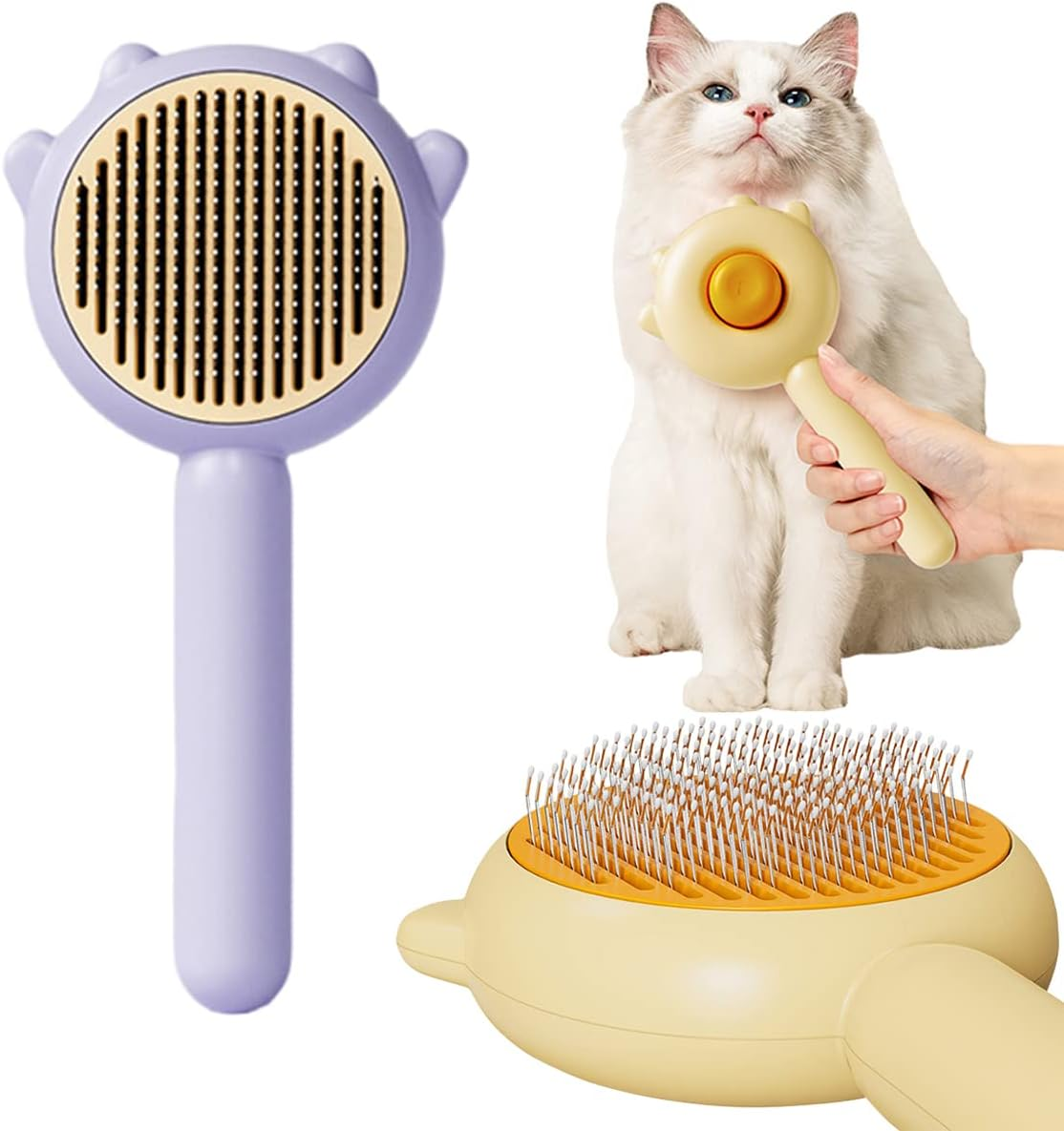Hair Brush, 2023 New Pet Hair Cleaner Brush, Cat Grooming Brush Long or Short Hair Cats Dogs, Self Cleaning Slicker Comb for Kitten Removes Tangles Loose Fur (Green)