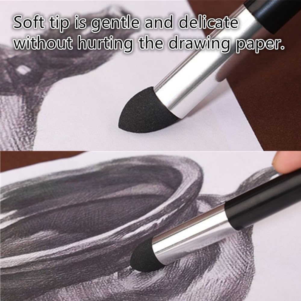 6 Pcs Artist Blending Sponge Pen,2 Sizes Double-Headed Blending Stumps for Drawing Detail Sponge Pencil Sketch Pen Brush Rubbing for School Students Beginners Artists image number 2