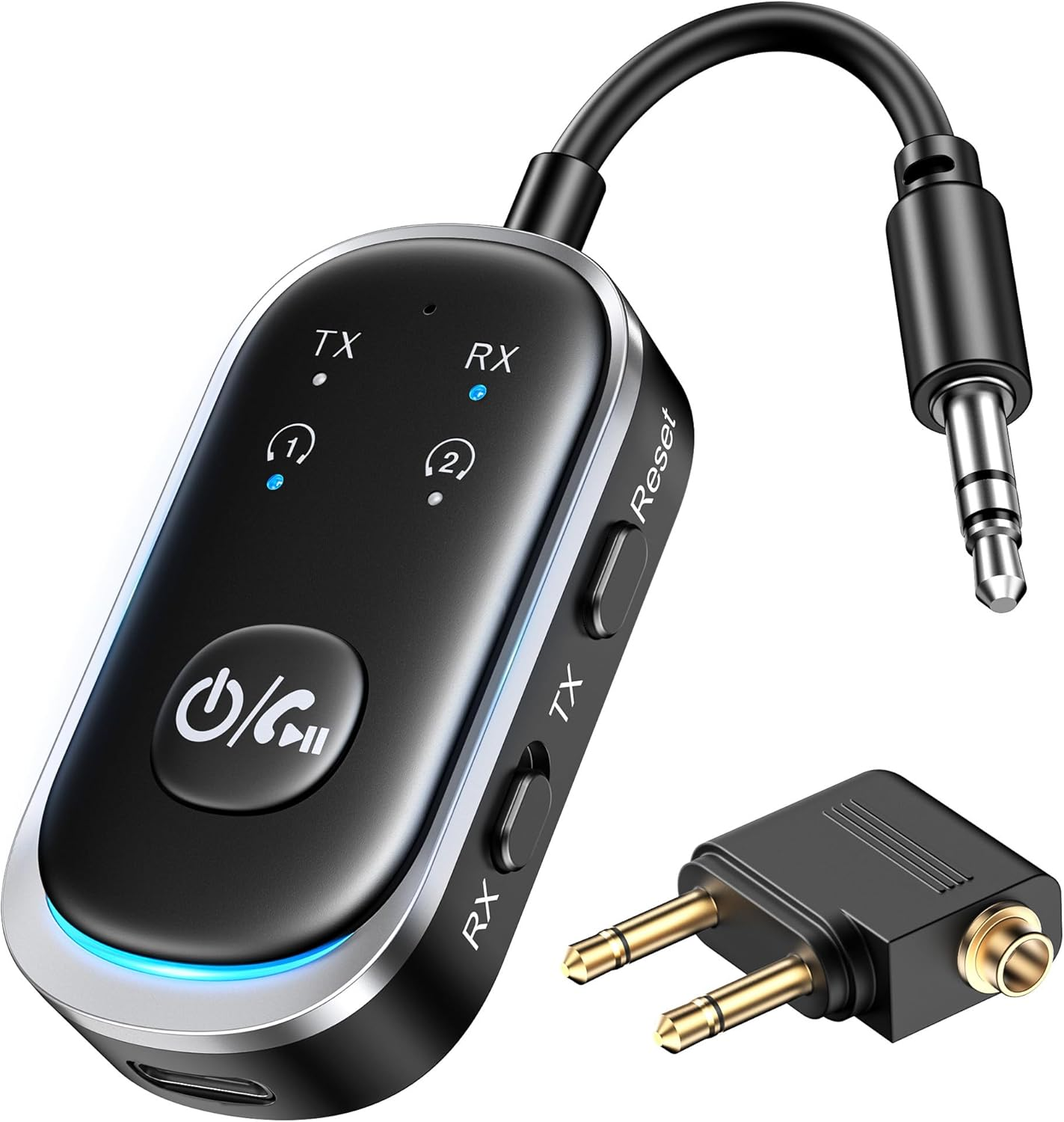 LENCENT Bluetooth 5.3 Transmitter and Receiver 2 in 1, Airplane Bluetooth Adapter for Airpods or Headphones Dual Pairs, 3.5Mm AUX Jack Wireless Audio Transmitter for Planes, TV, Car Stereo, Treadmill