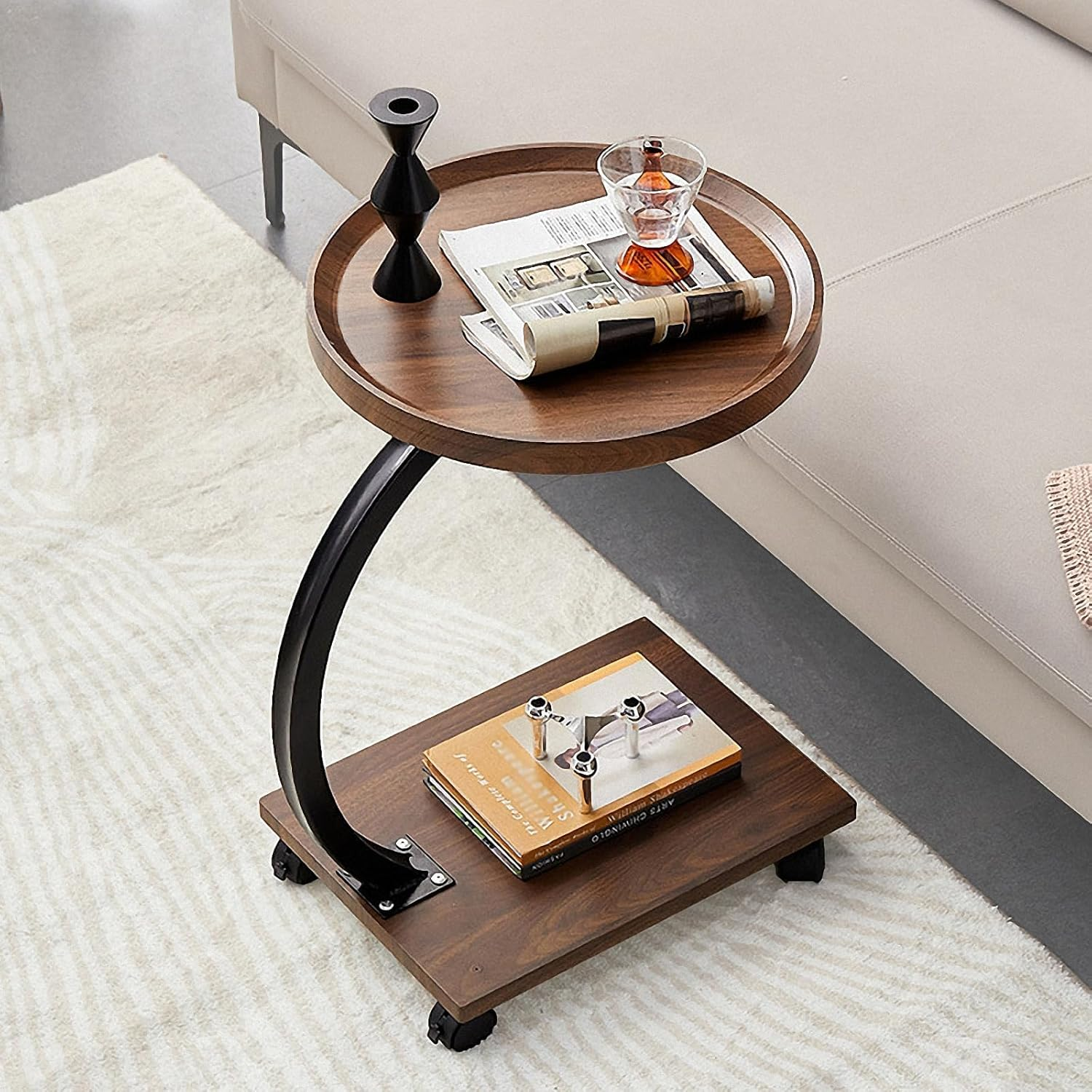 XICEN C Shaped Side Table, Small C Shaped End Table for Sofa and Bed, Couch Side Tables That Slide under (C)