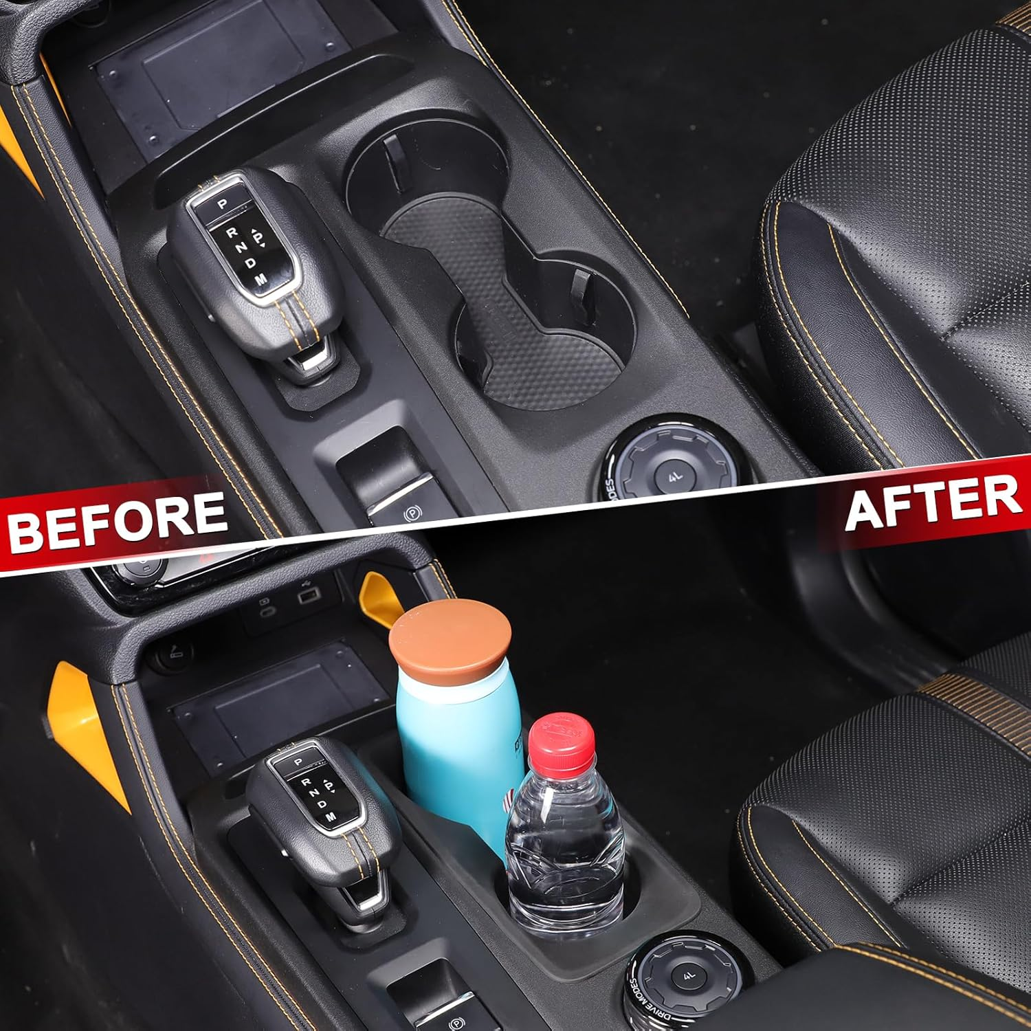 Yinaniutos Cup Holder Insert Compatible with Ford Ranger 2023-2025 Accessories | TPE Center Console Cup Drink Liner | 1PC Set image number 2