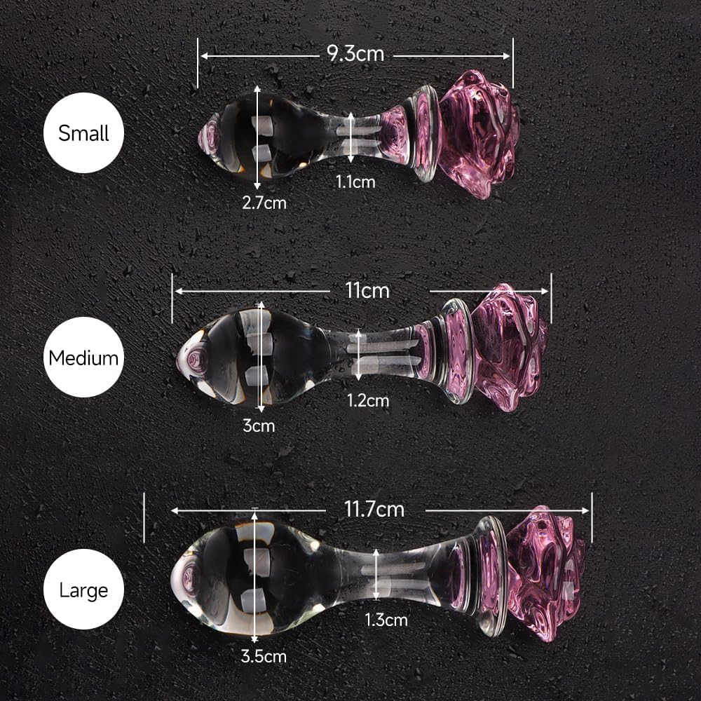 3-Piece Rose Glass Anal Plug Set, Crystal Glass Anal Plug,Anal Trainer, Crystal Butt Plug,Anal Expander Training Sex Toys Anal Masturbation Plug for Men Women Gay and Couples image number 4