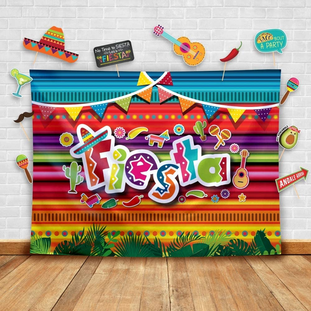 Fiesta Theme Photography Backdrop & Studio Props Kit, Cinco De Mayo Party Decorations, Mexican Photo Booth Background for Pictures, Summer Pool Mexicana Birthday Party Supplies image number 6