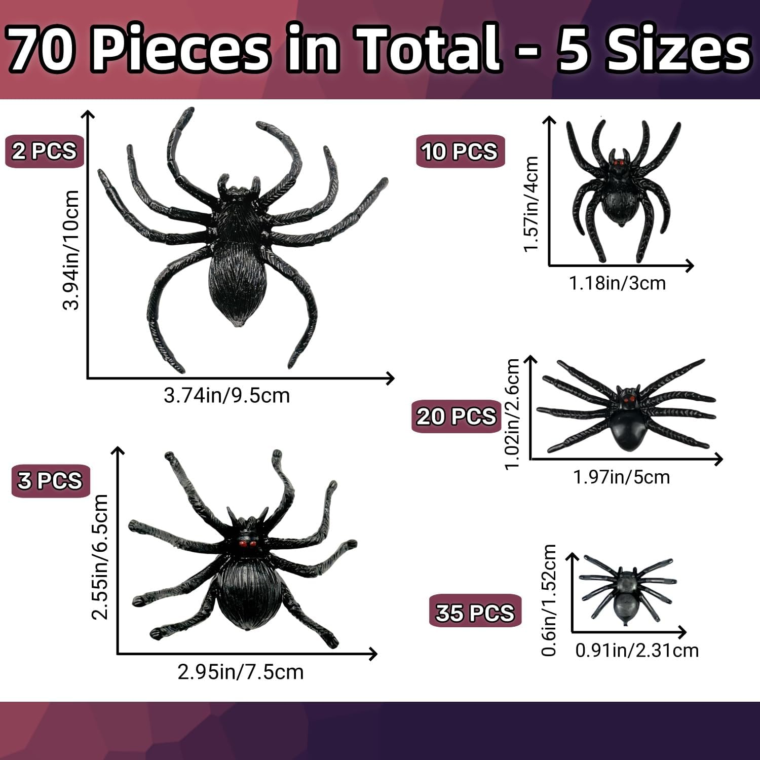 VOVEA 60PCS Realistic Halloween Plastic Spiders Fake Black Scary Spiders Prank Props for Halloween Party Decorations image number 3