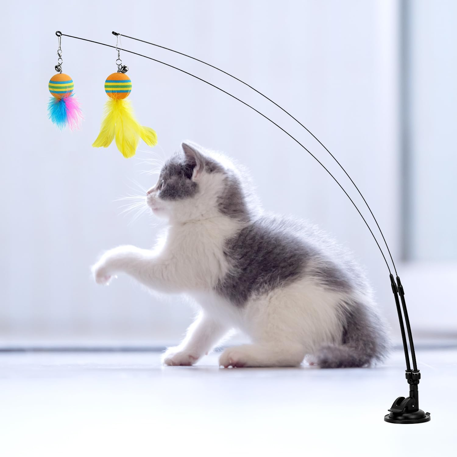 QWORK&reg; 20 Pieces Cat Toys Interactive Cat Toys with Feathers, Balls and Suction Cups image number 2