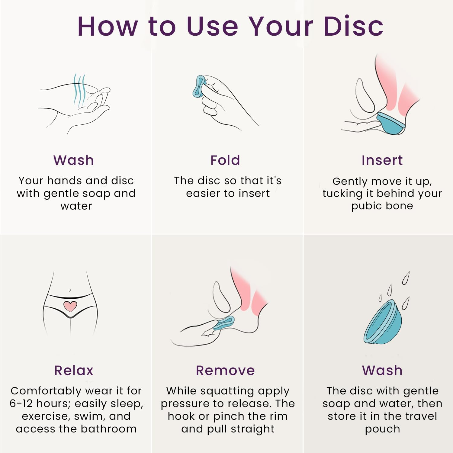 Ecoblossom Reusable Menstrual Disc - Large Menstrual Cup - Soft Period Disc for Women Designed with Flexible, Medical-Grade Silicone Period Cup (Large, Cyan) image number 6