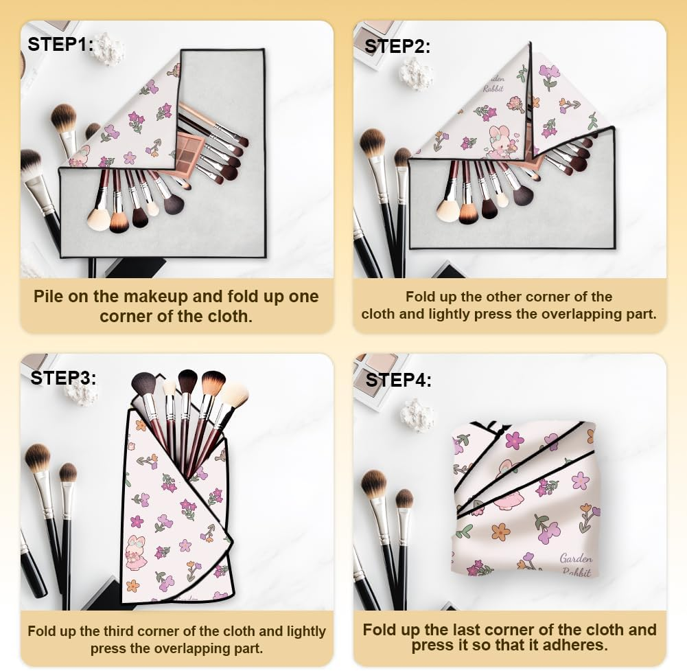 2 Sheets Self-Adhesive Magic Cloth Cute Rabbit Travel Makeup Bag Organizer & Scratch-Resistant Camera Lens Protective Wrap, Reusable Portable Cosmetic Pouch (50X50Cm/35X35Cm), Pink image number 6