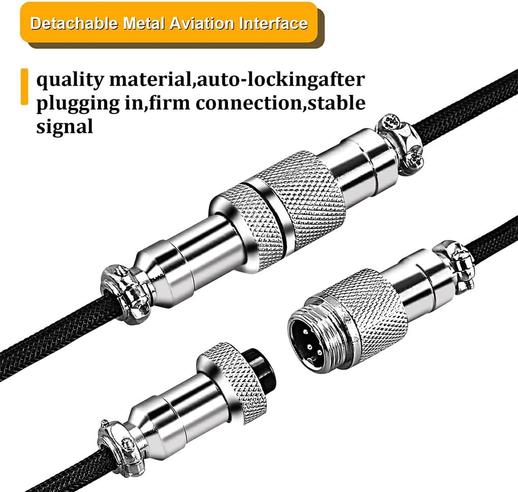 IOIUSKKU Coiled USB Cable for Comfortable Movement and Scalable Interface Mechanical Keyboard Coiled ABS Aviation Plug Data Cable, White - Black image number 4