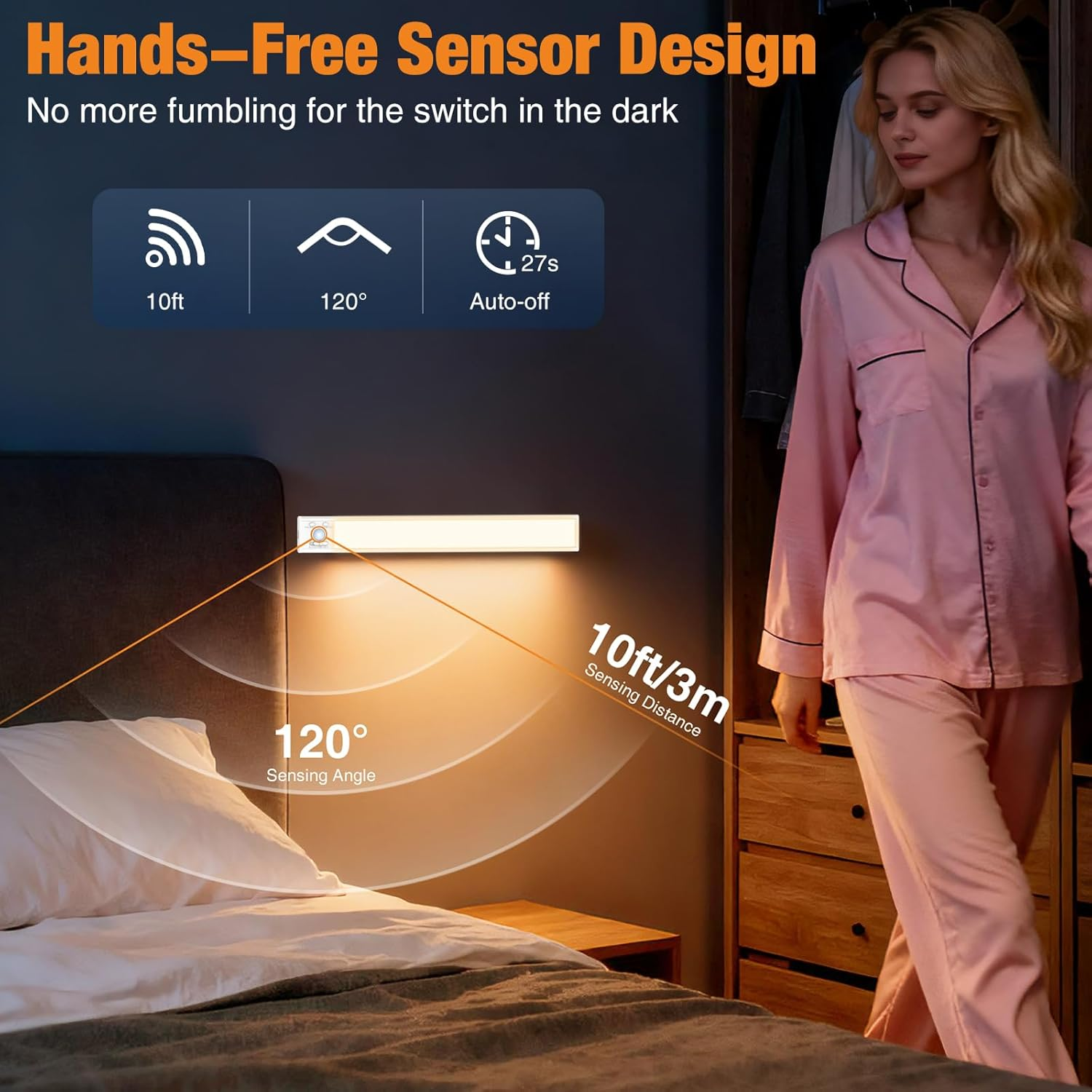 Slochi Cabinet Light with Motion Sensor, 3 Colours, 3000 K/4000 K/6500 K, Dimmable Under-Unit Light, Kitchen, Rechargeable Cabinet Lighting, 3 Modes Magnetic LED Light Strip for Cupboard, Shelves image number 5