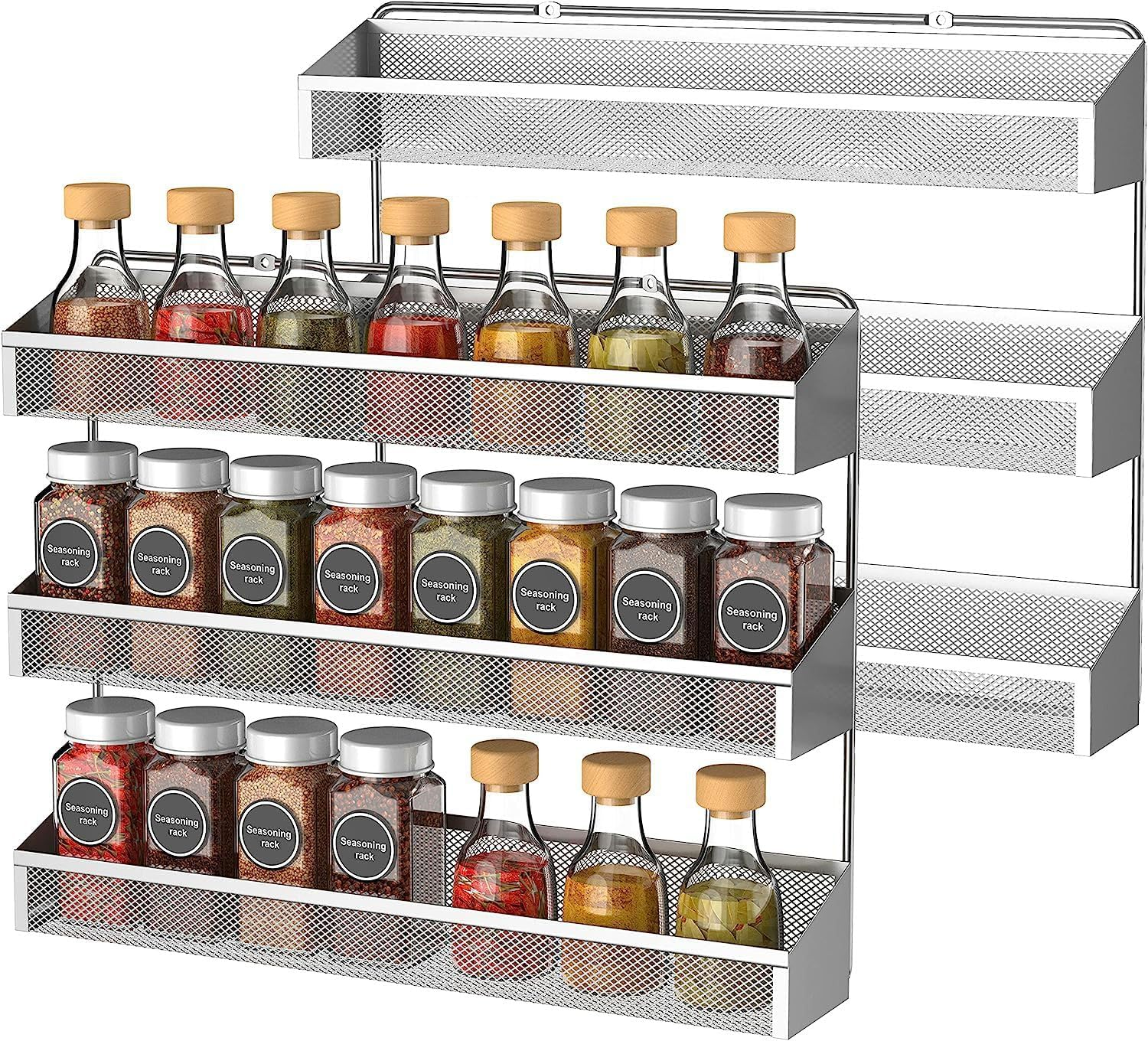 Spice Rack Wall Mounted with 2 Pack,3 Tier Spice Organizer Counter-Top Stand Wall Mounted Storage Rack Hanging Shelf for Kitchen Cabinet, Cupboard, Pantry Door, Bathroom image number 1