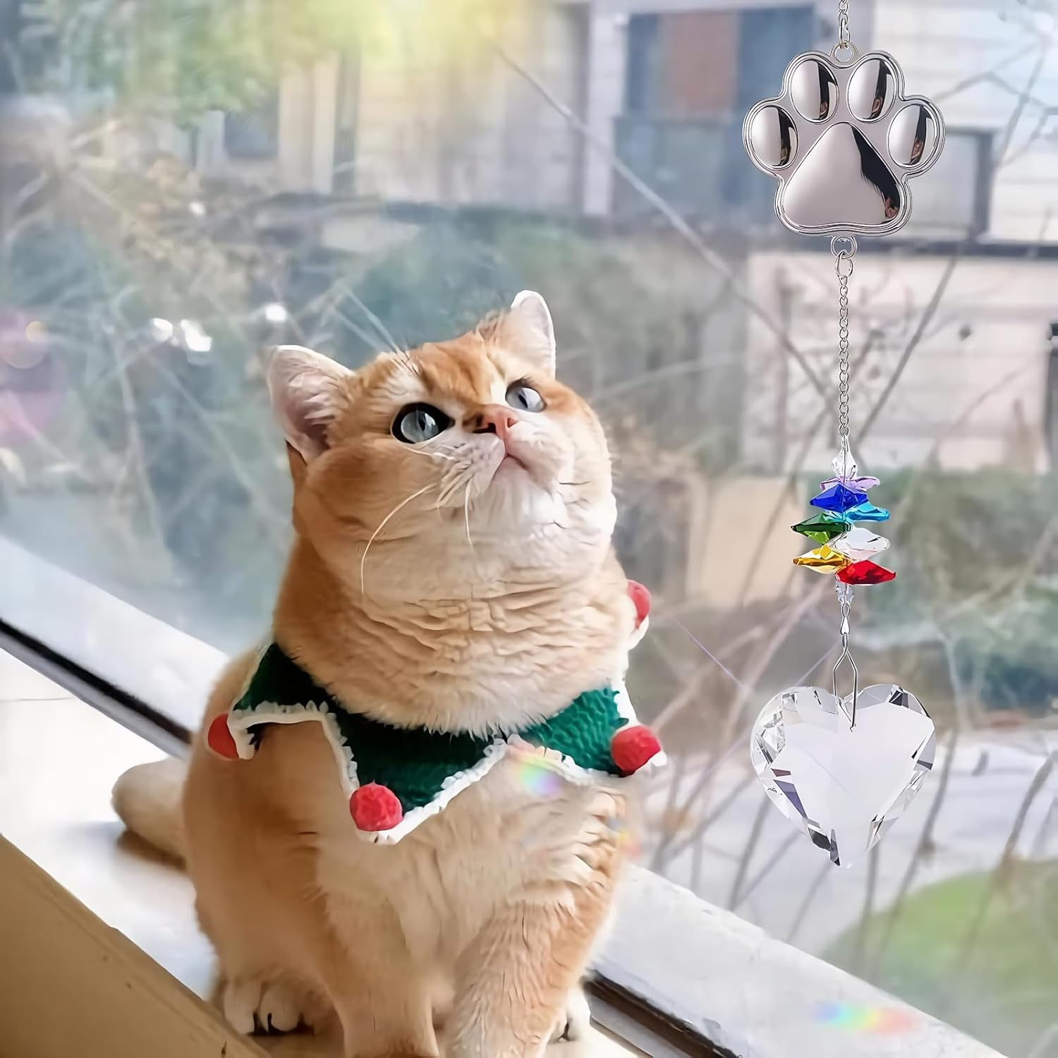 YOJAWE Pet Memorial Sun Catcher &ndash; Heartfelt Dog and Cat Remembrance Gift, Personalized Paw Design with Durable Hooks, Colorful Star Anise Bead and Crystal Clear Heart Shaped Prism image number 5