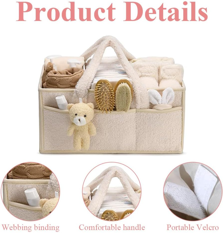 Diaper Caddy Organizer,With Compartments,Plush Storage Bag,Portable Car Travel Organizer,Foldable Essentials Storage,For Diapers,Wipes,Towel