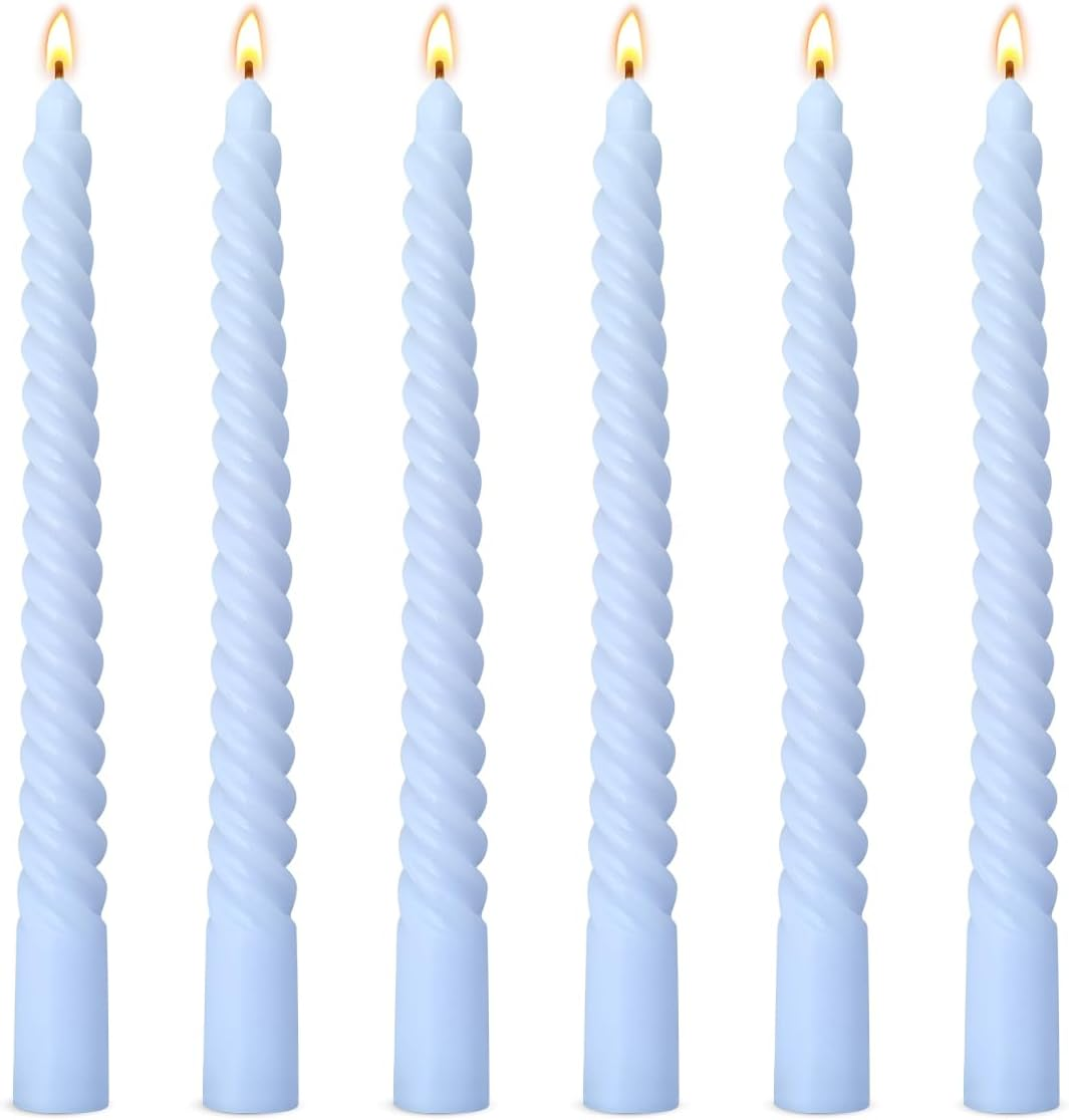 6 Pack 10 Inch Pale Pink Spiral Taper Candles for Holiday Home Decoration, Unscented Dripless Twisted Candlesticks for Dinner Party Wedding Baby Shower and Easter