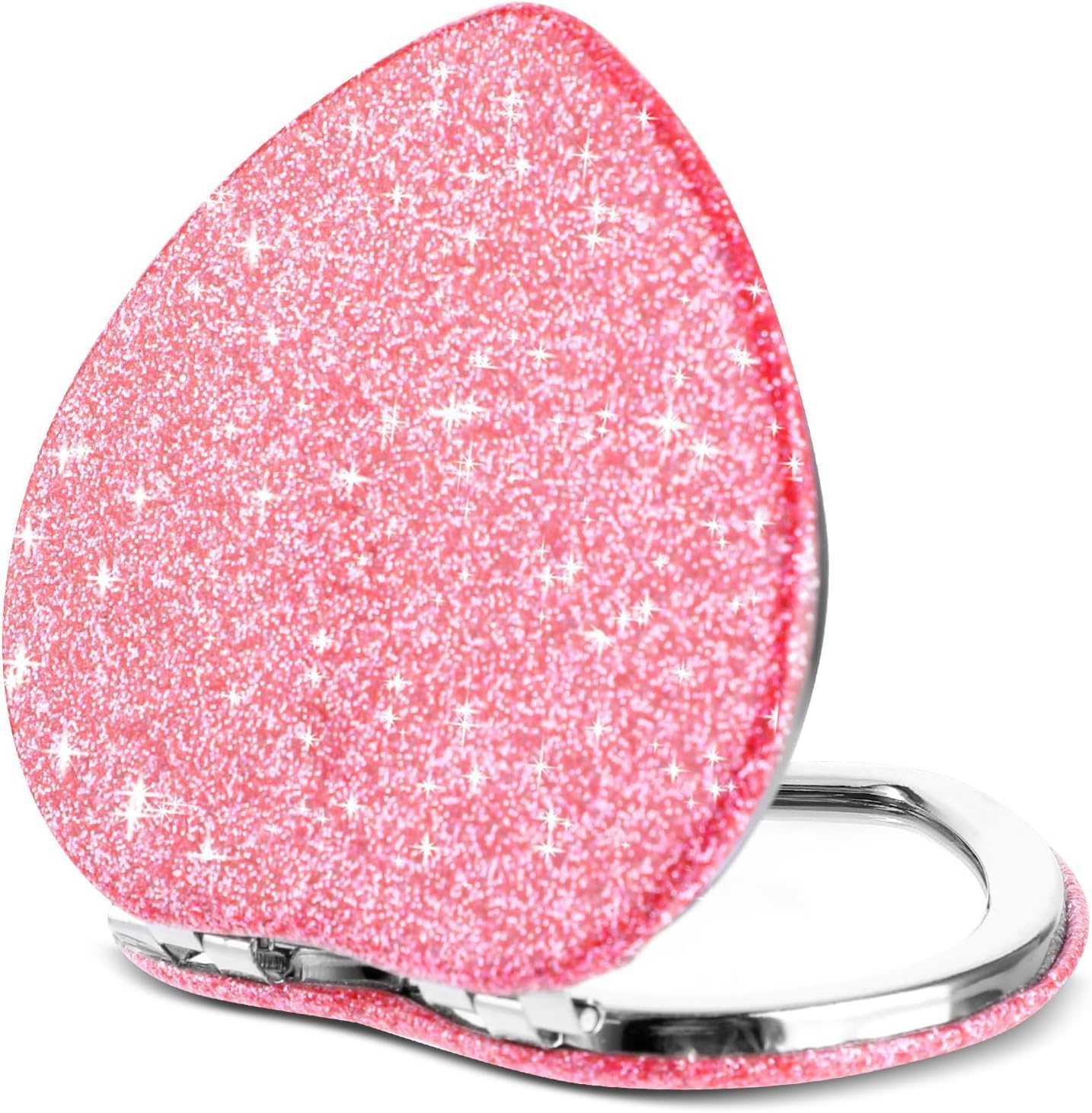 Compact Folding Mirror Heart Shaped Magnifying Mini Vanity Mirror Portable Travel Makeup Mirror for Purse Double-Sided Cute Glitter Cosmetic Mirror for Women Handbag Wallet Home Office Mirrors image number 4