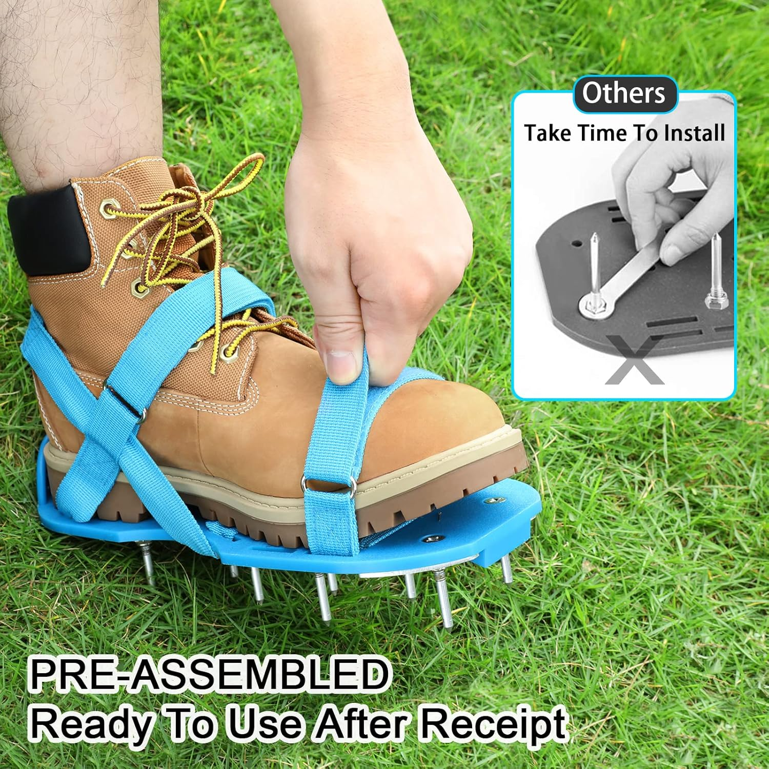 Opmeiro Lawn Aerator Shoes - Fully Assembled Soil Aeration Shoe Pair - Yard Aerator Tool for Aerating Patio Garden Grass Lawn image number 2