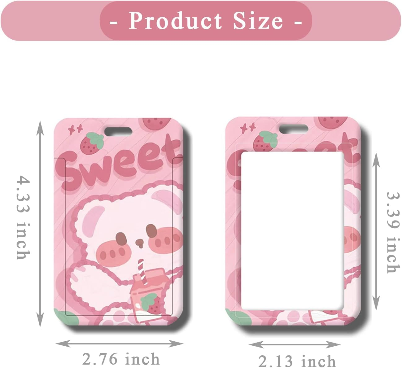 2 Pcs Kpop Photocard Holder Keychain Cute Bear Strawberry Kpop ID Badge Holder with Keychain Badge Reel Stationery for Back to School Student Bus Card Pendant Keychain (Pink), DTR42 - Pink image number 4