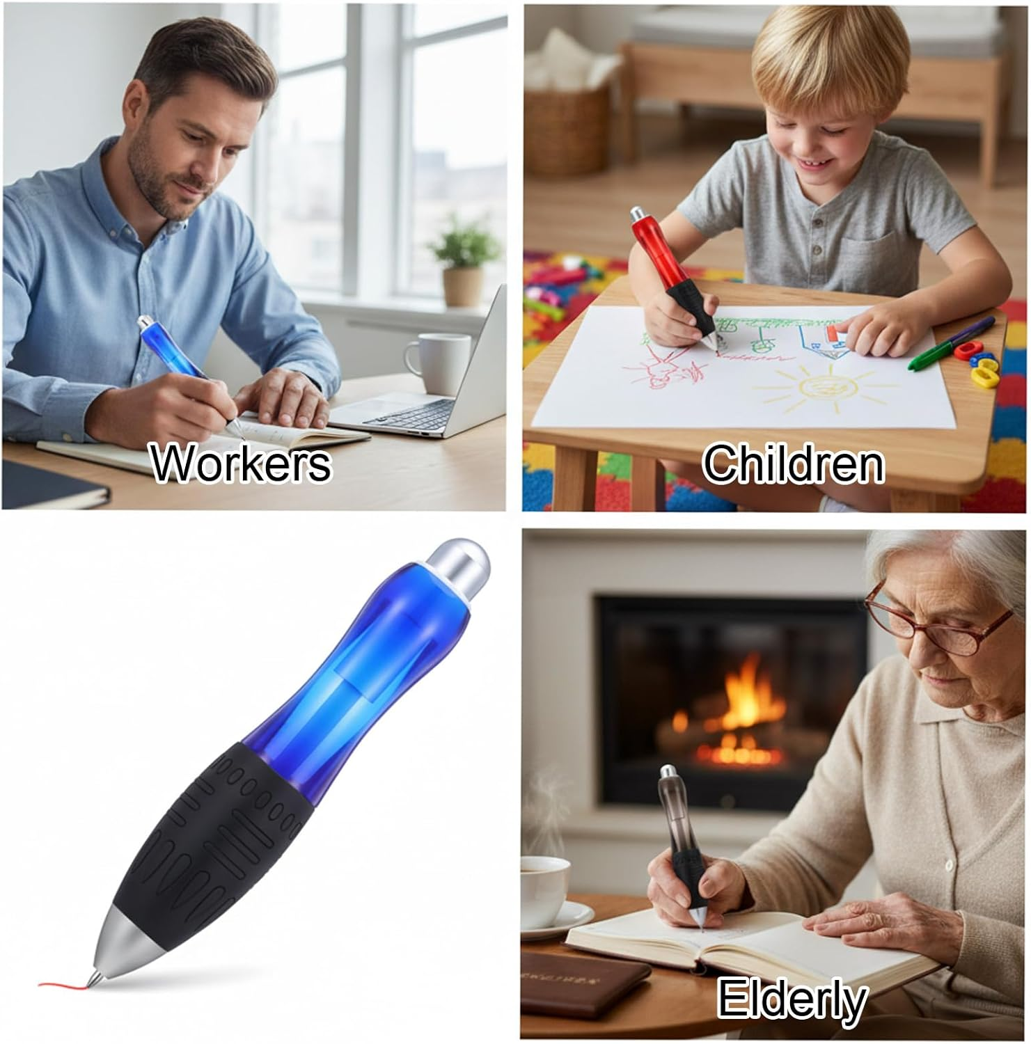 Wanmu 21 Pcs Big Fat Pens Aids Writing, Heavy Weighted Pen Large Wide Grip Pen for Tremor Arthritis Parkinson Low Grip Strength Handicap Carpal Tunnel (3 Pens + 18 Refills) image number 2