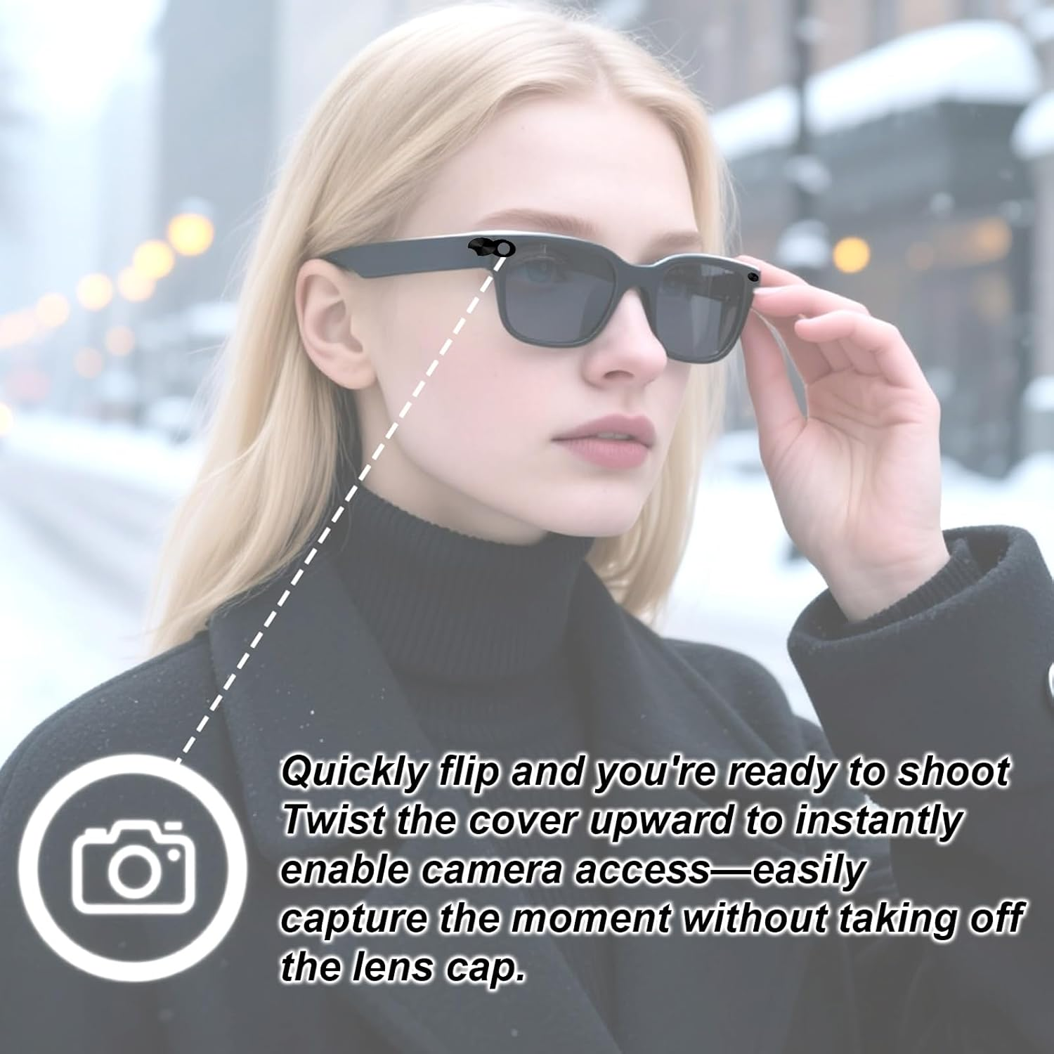 4Pcs Flip-To-Open LED Privacy Covers for Meta Smart Glasses, Reusable Lens Shield Compatible with Skyler Headliner (Black)